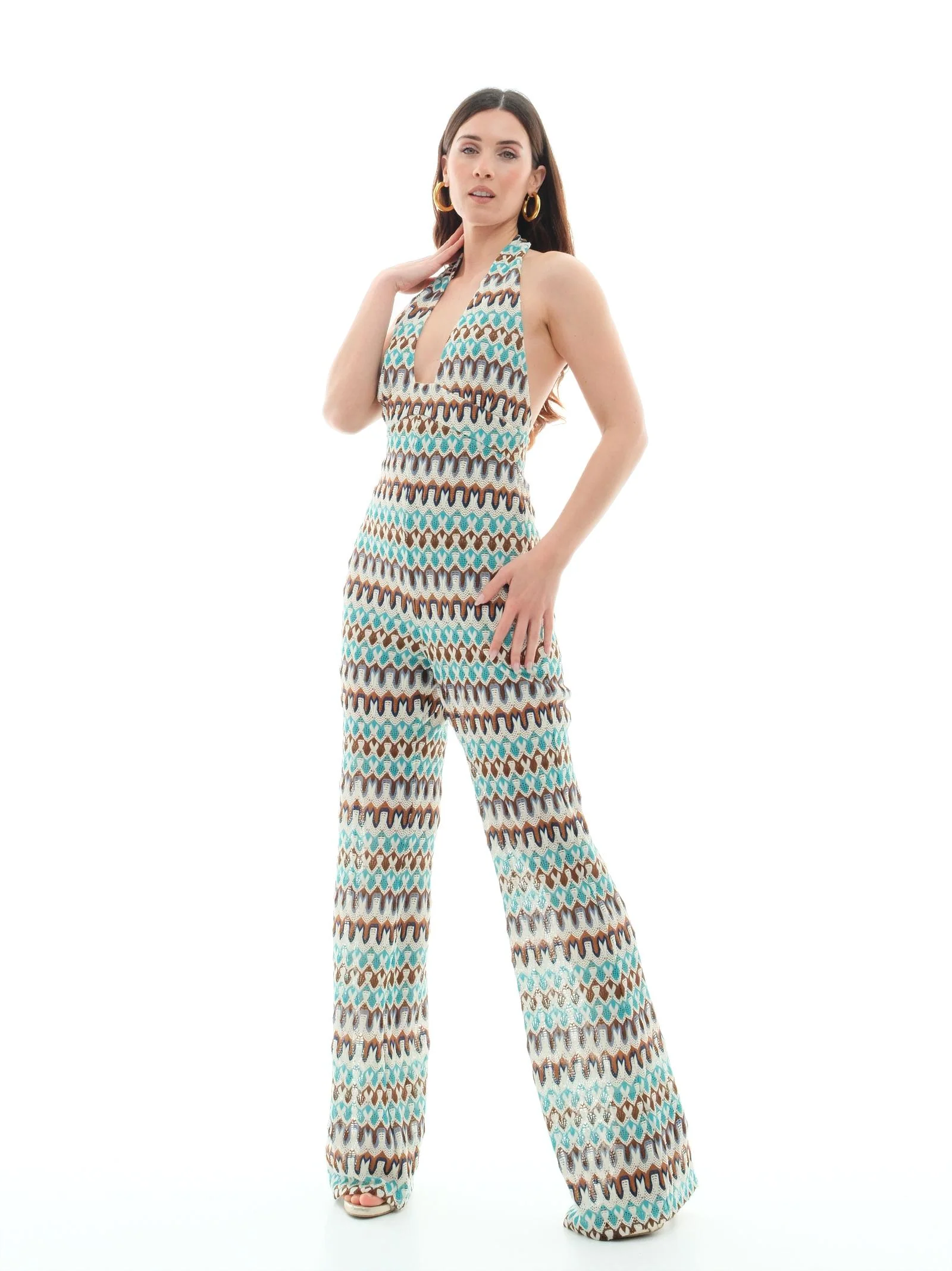 Jumpsuit Bohemian Vì bianca con profili turchese - Image 2