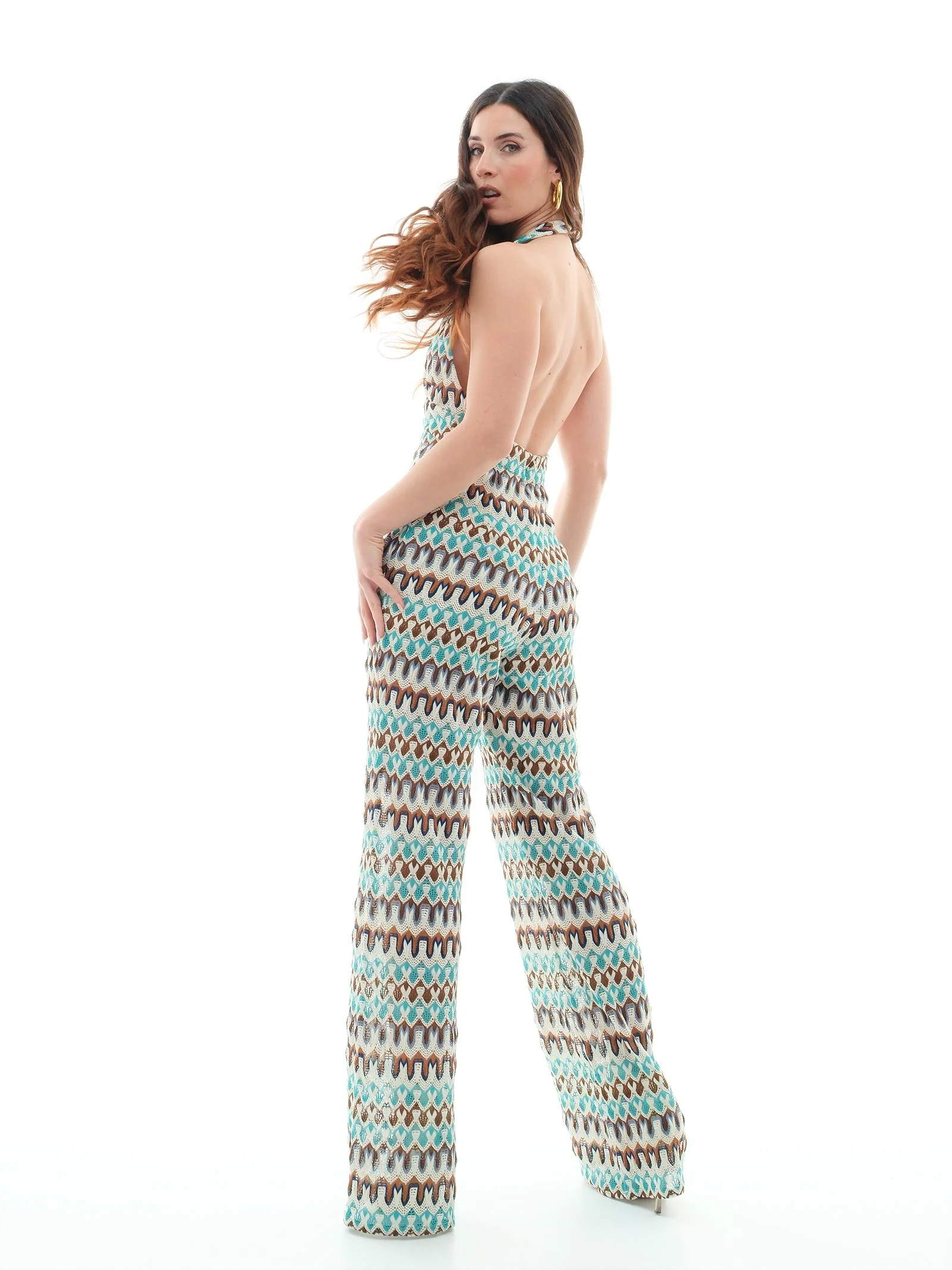 Jumpsuit Bohemian Vì bianca con profili turchese - Image 3