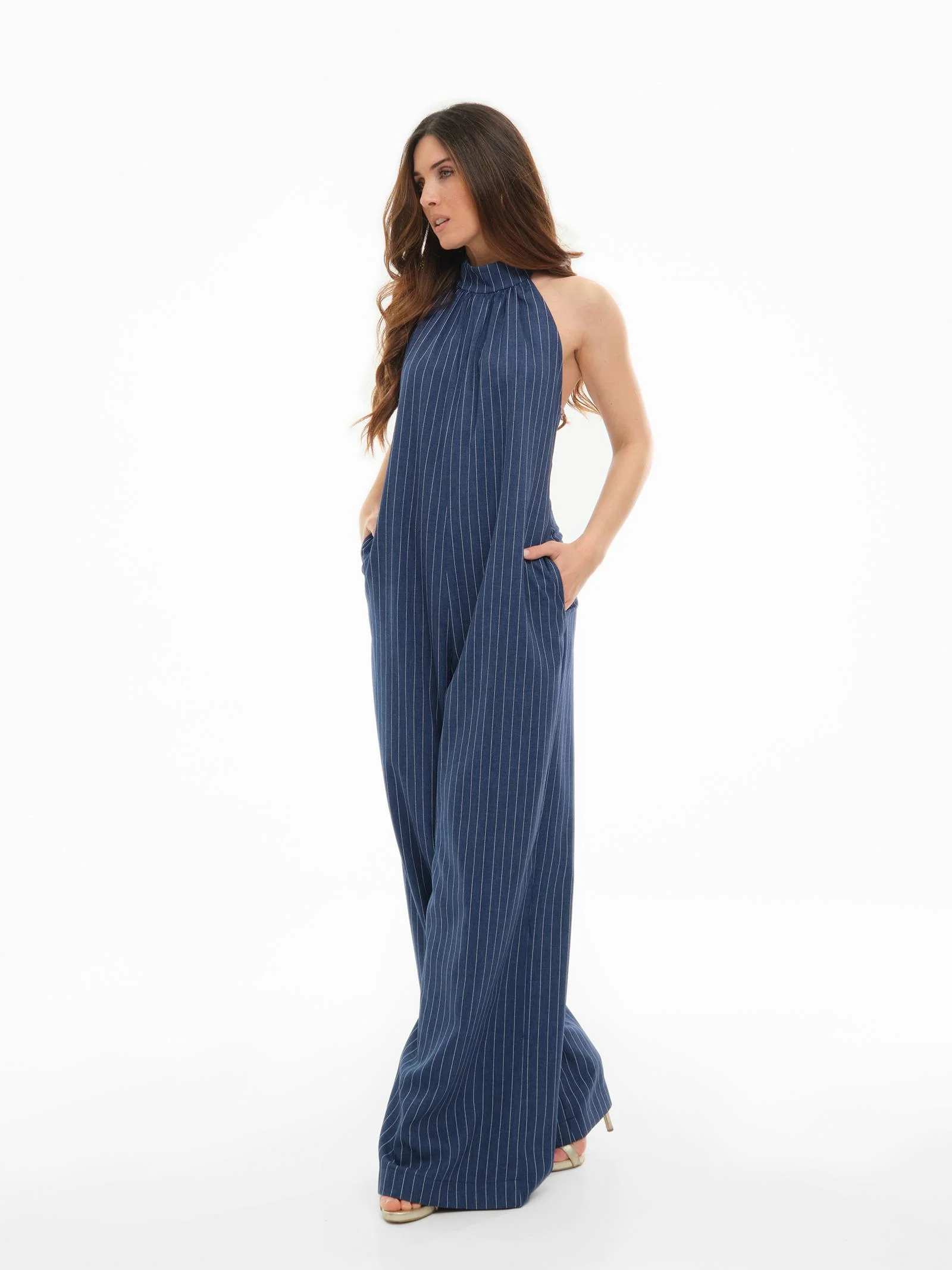 Jumpsuit Bohemian Vì blu gessato - Image 2