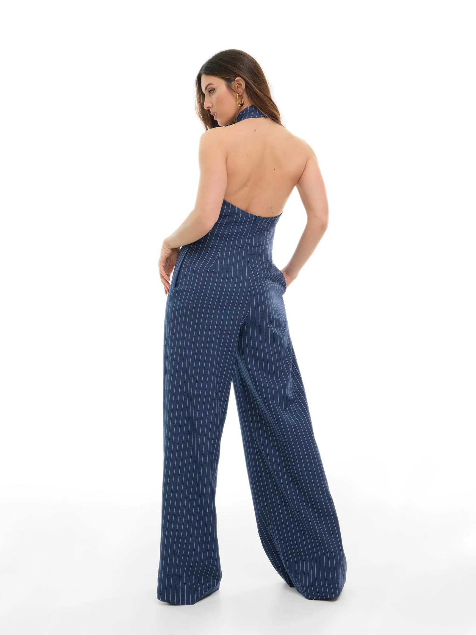 Jumpsuit Bohemian Vì blu gessato - Image 3