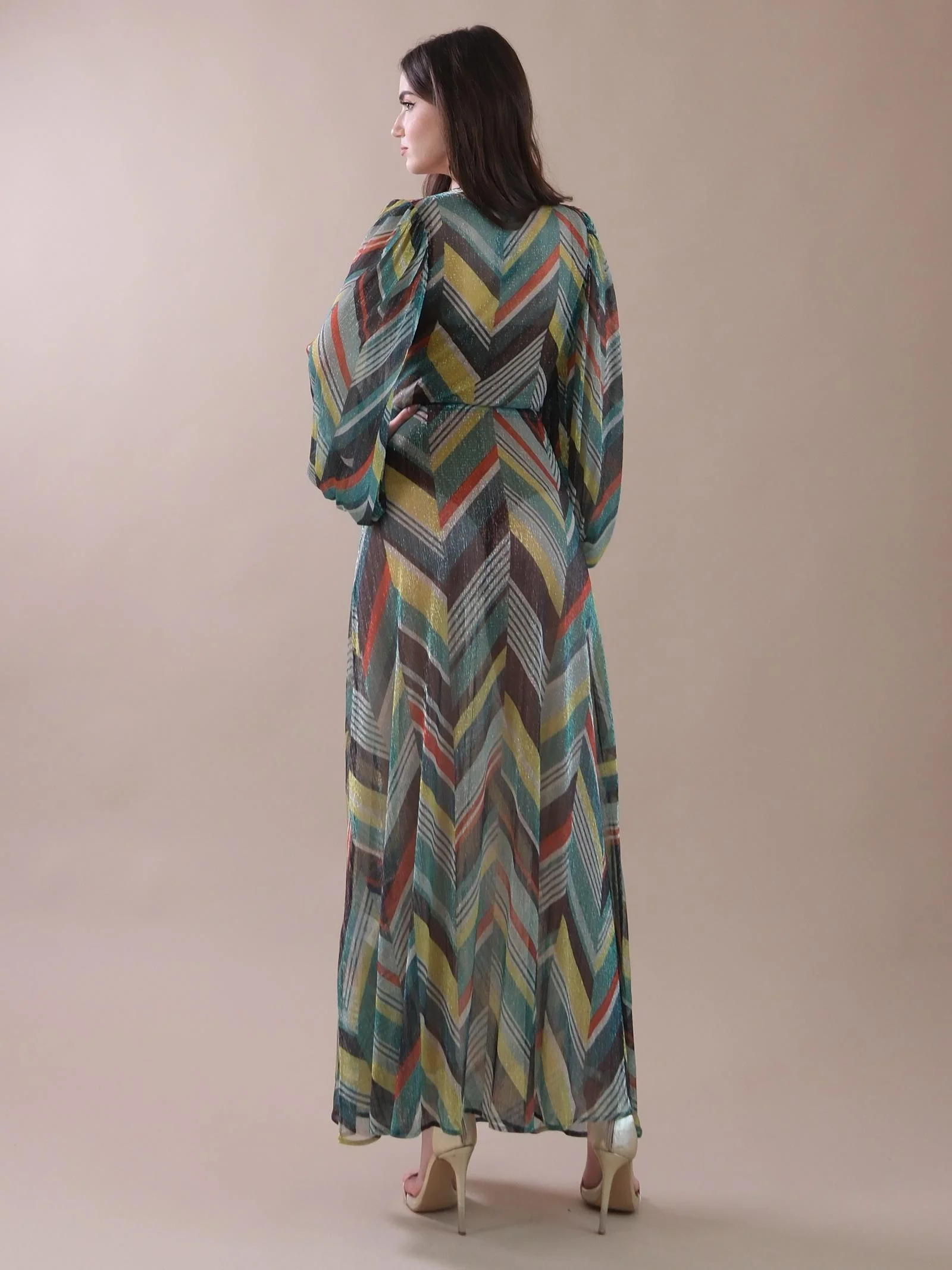 Kimono lungo a fantasia astratta con coulisse - Image 3