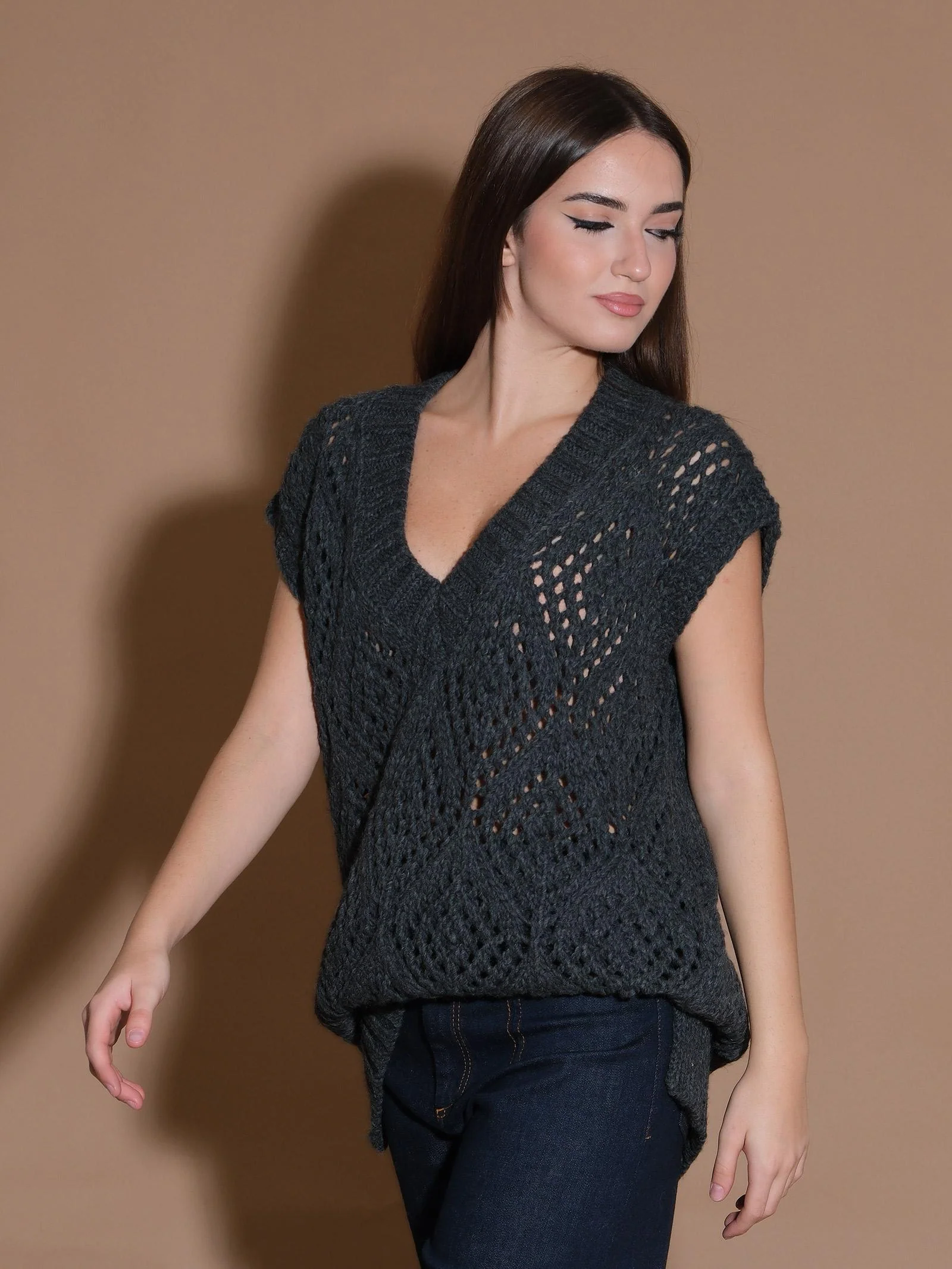 Maglione gilet over forato antracite - Image 2