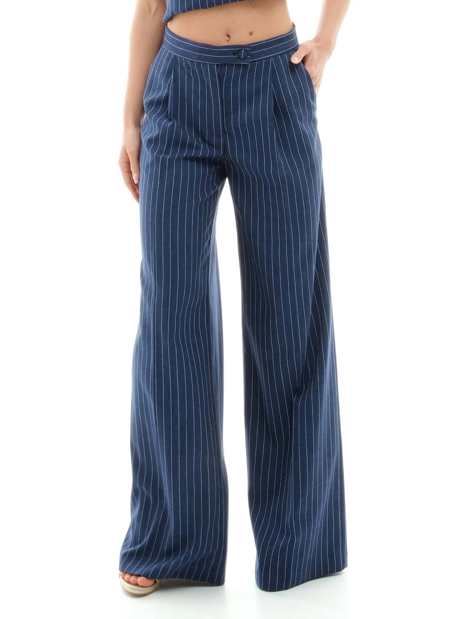 Pantalone a palazzo Bohemian Vì blu con pinces - Image 2