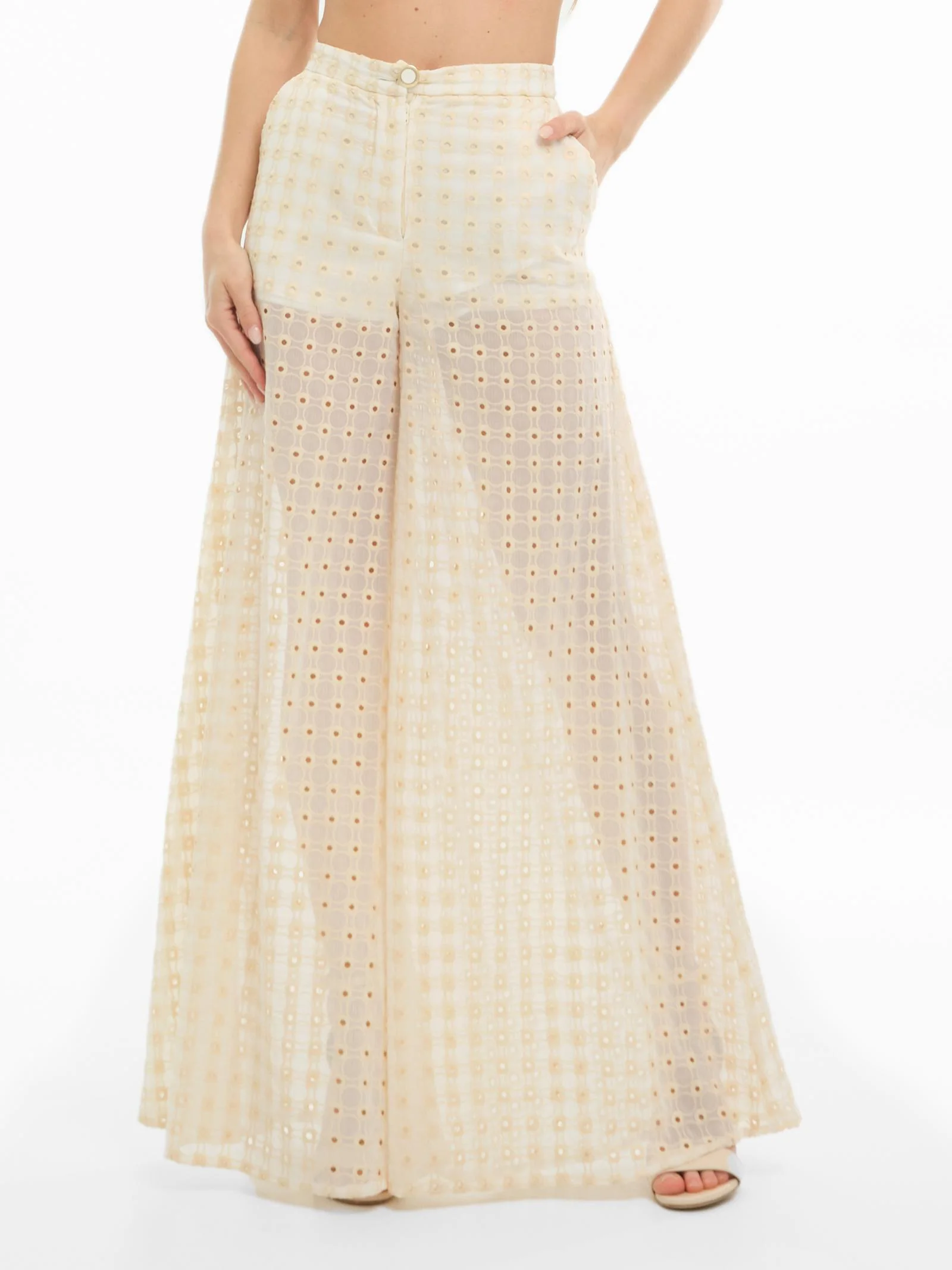Pantalone Bohemian Vì bianco con dettagli traforati - Image 2