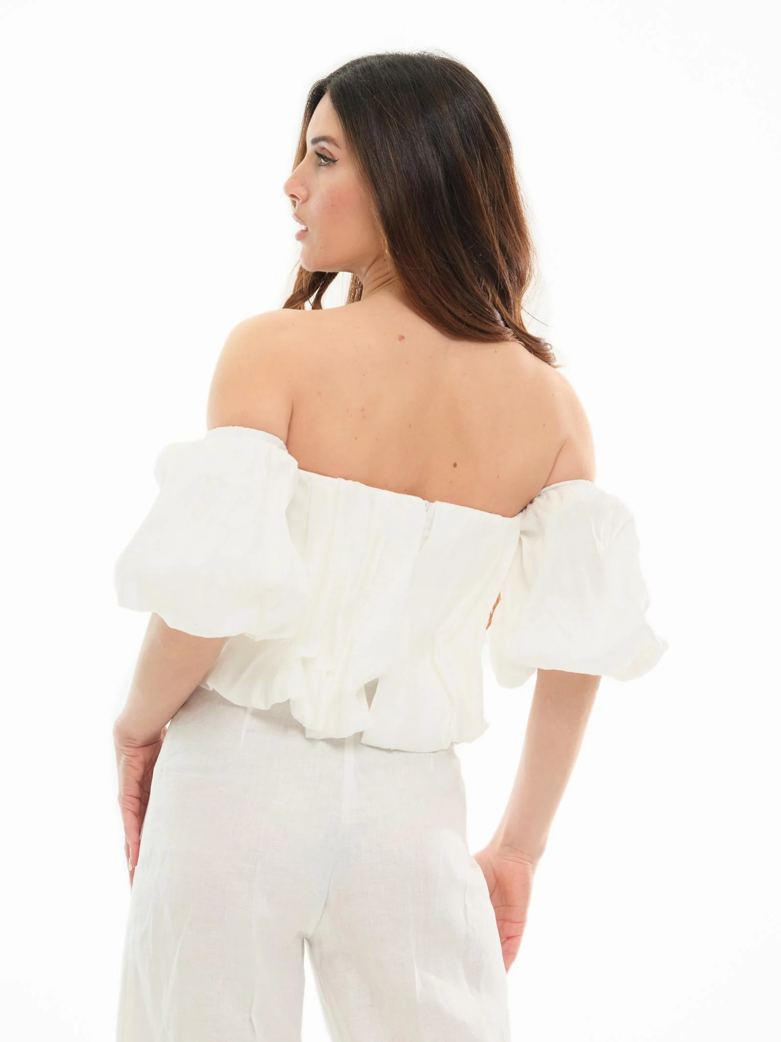 Top cropped Bohemian Vì bianco monospalla - Image 2