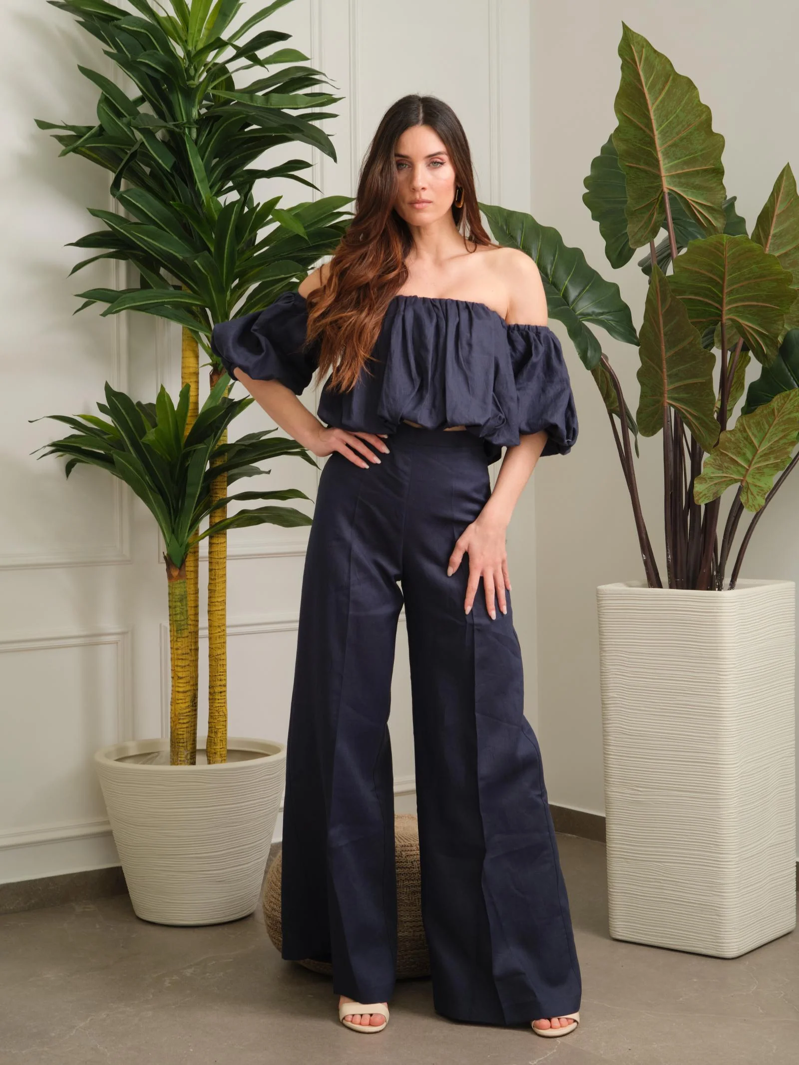 Top cropped Bohemian Vì  blu navy monospalla - Image 4