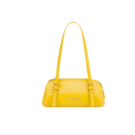 Borsa a bauletto Love Moschino gialla con logo in rilievo dorato