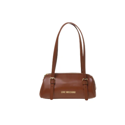 Borsa a bauletto Love Moschino marrone con logo in rilievo dorato