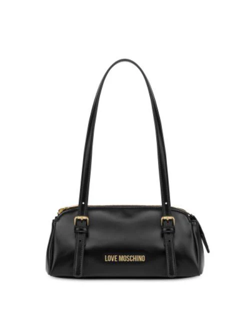 Borsa a bauletto Love Moschino nera con logo in rilievo dorato