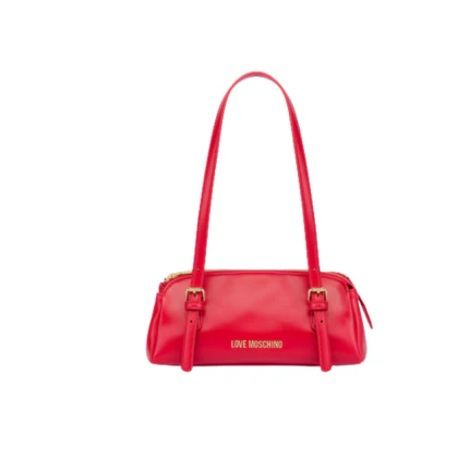 Borsa a bauletto Love Moschino rossa con logo in rilievo dorato