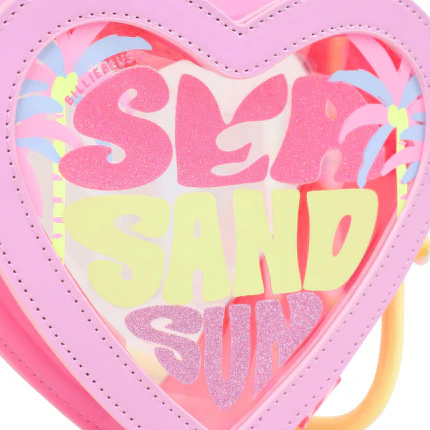 Borsa a cuore Billie Blush viola con stampa "Sea Sand Sun" - Image 5