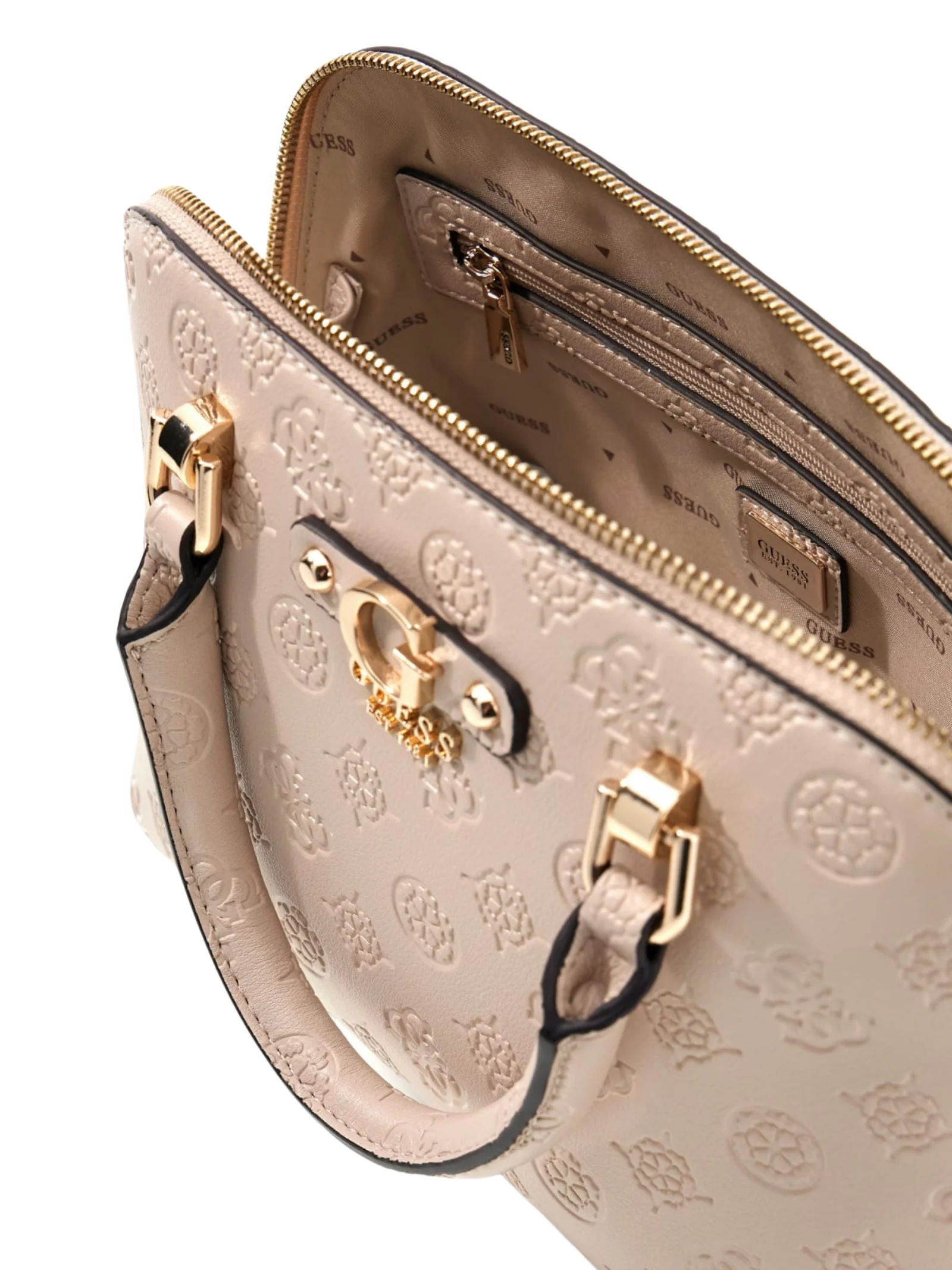 Borsa a mano Guess beige con logo ripetuto impresso - Image 3