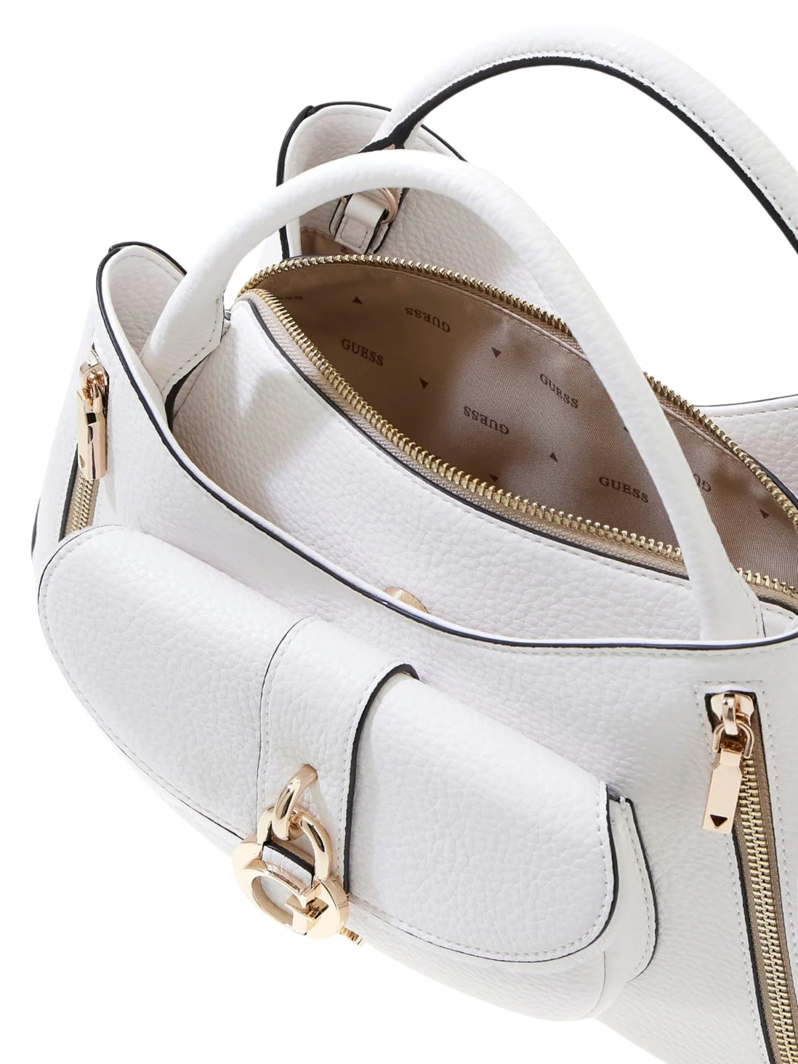 Borsa a mano Guess bianca con patta e zip laterali - Image 3