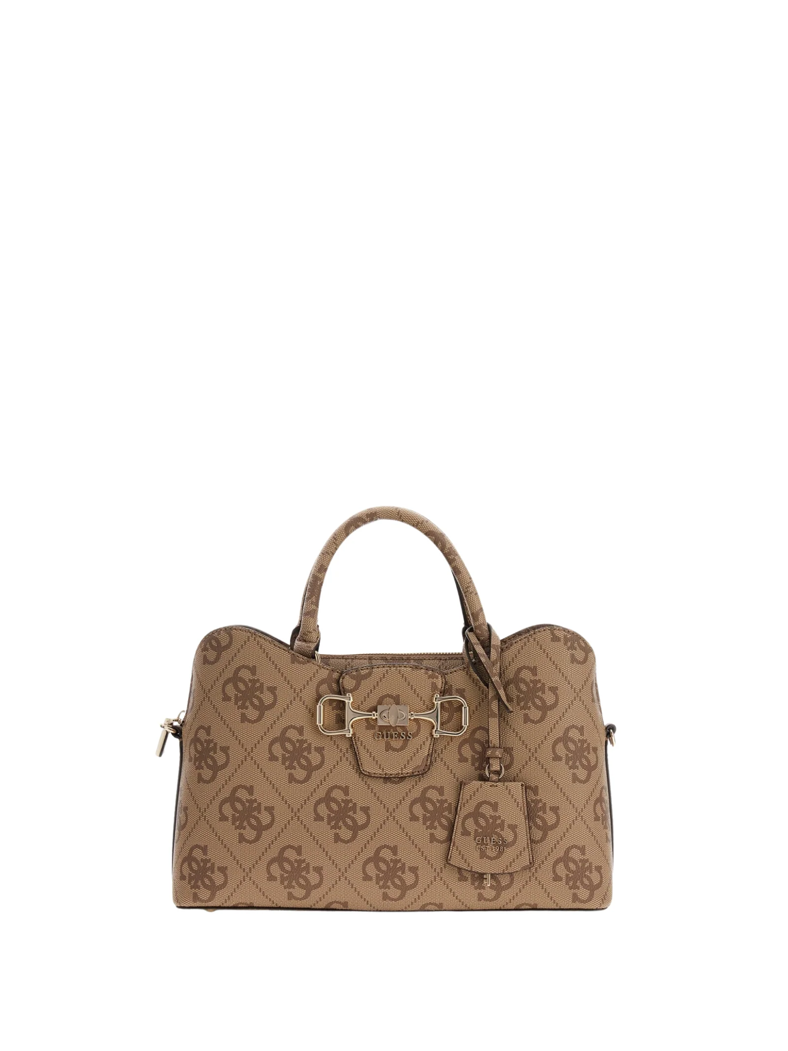 Borsa a mano Guess marrone con stampa monogramm all over