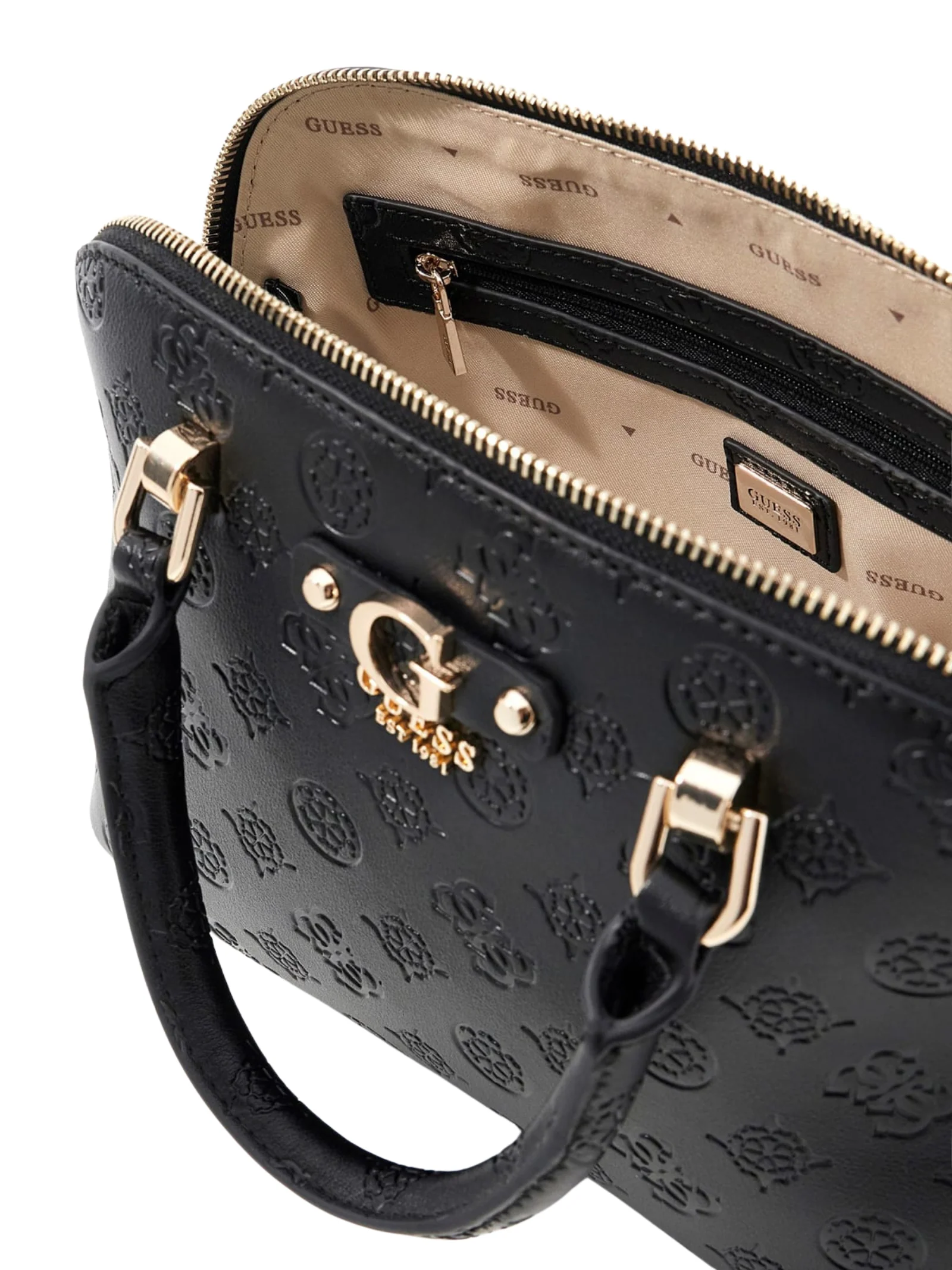 Borsa a mano Guess nera con logo ripetuto impresso - Image 3