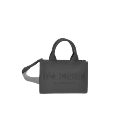 Borsa a mano Love Moschino nera con logo in rilievo tono su tono