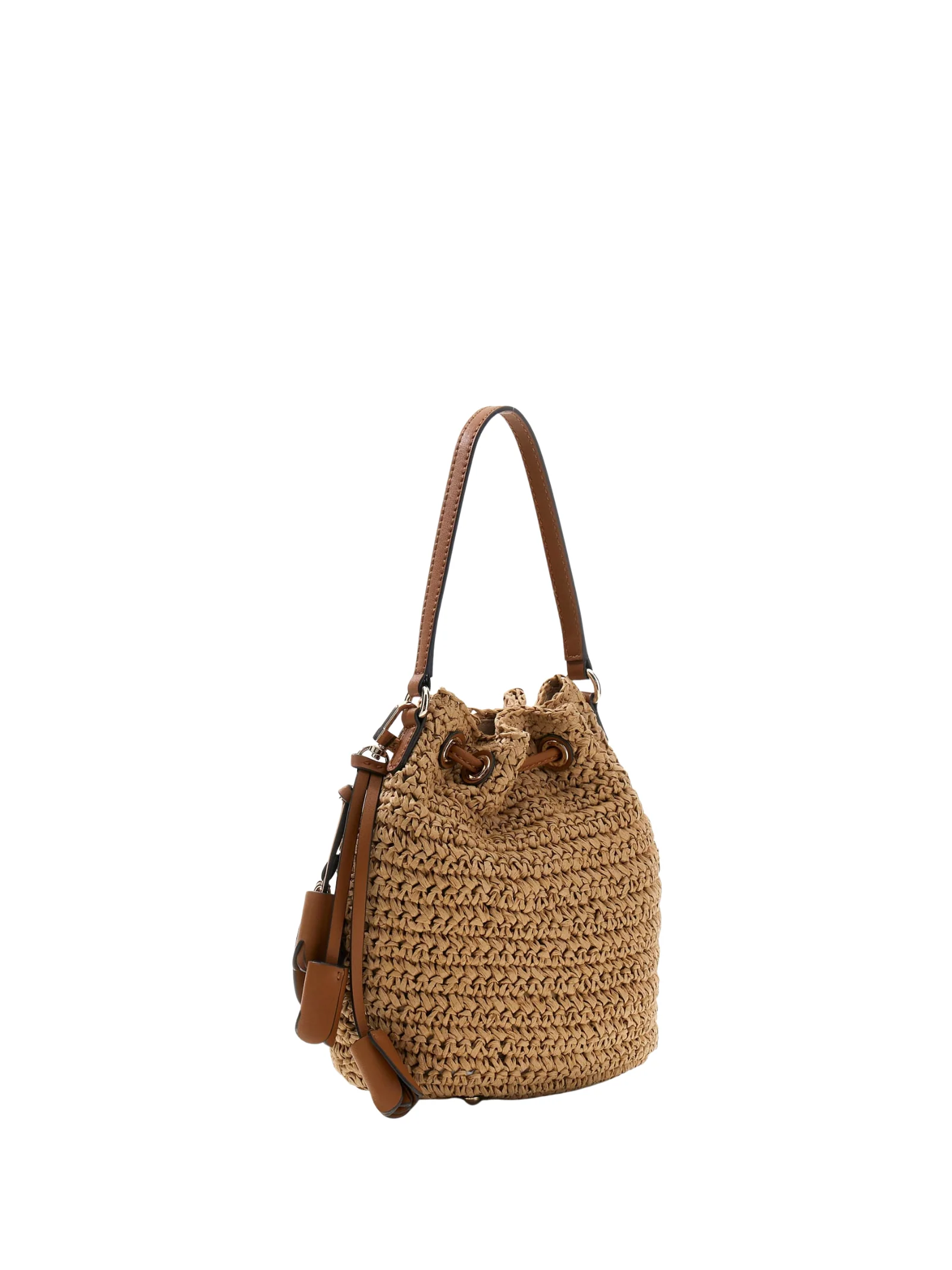 Borsa a secchiello in rafia Guess marrone - Image 2