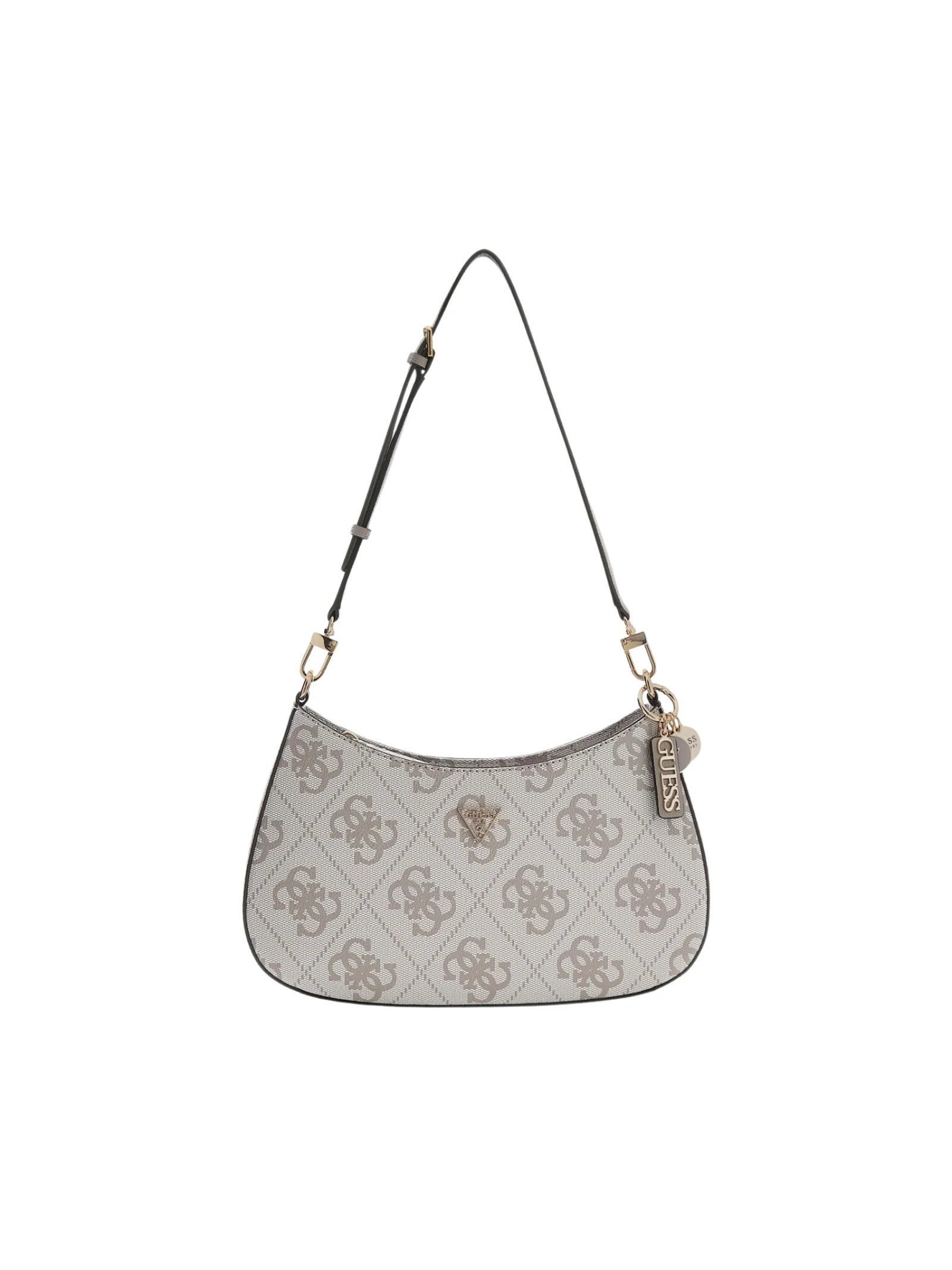 Borsa a spalla Guess beige con logo 4G all over e charm