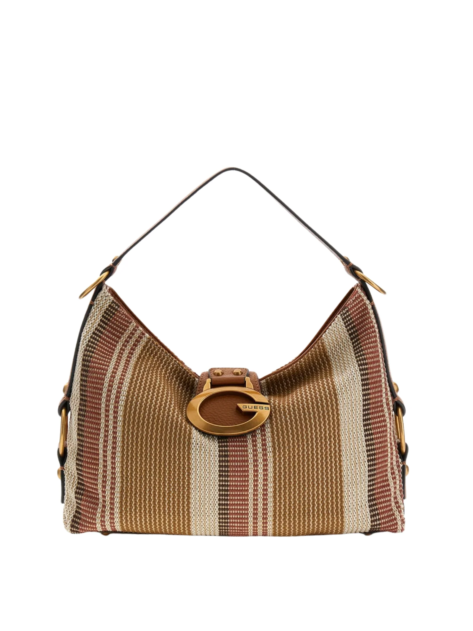 Borsa a spalla Guess marrone a righe