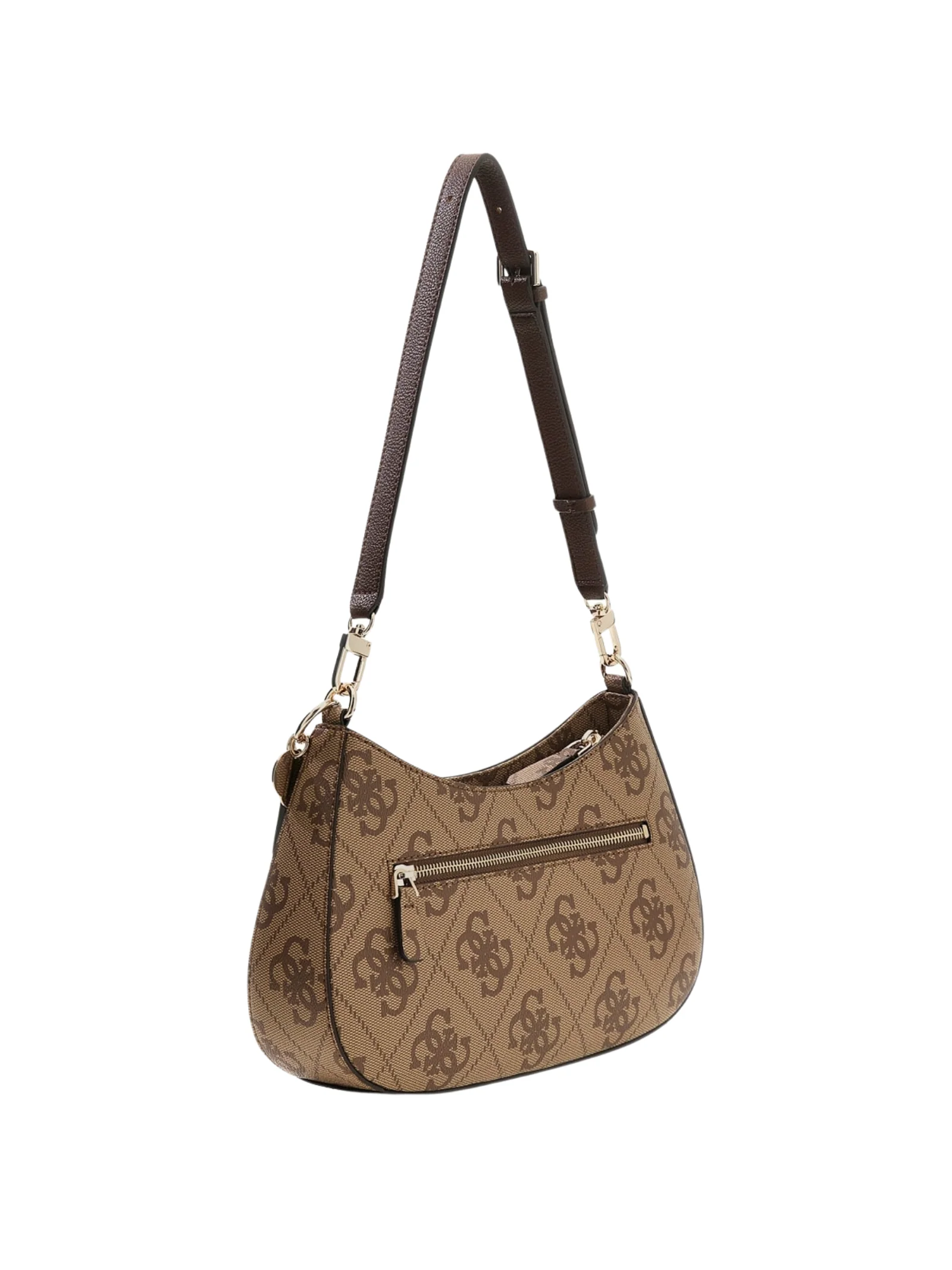 Borsa a spalla Guess marrone con logo 4G all over e charm - Image 2