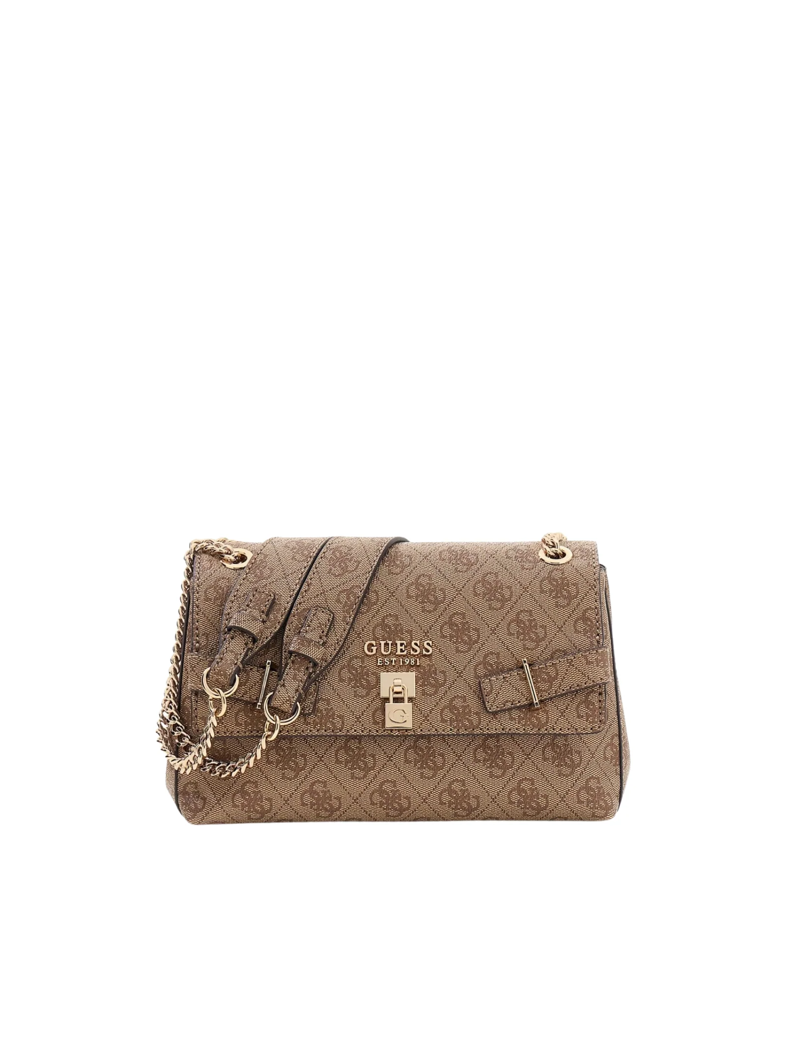 Borsa a spalla Guess marrone con logo 4G e chiusura a patta