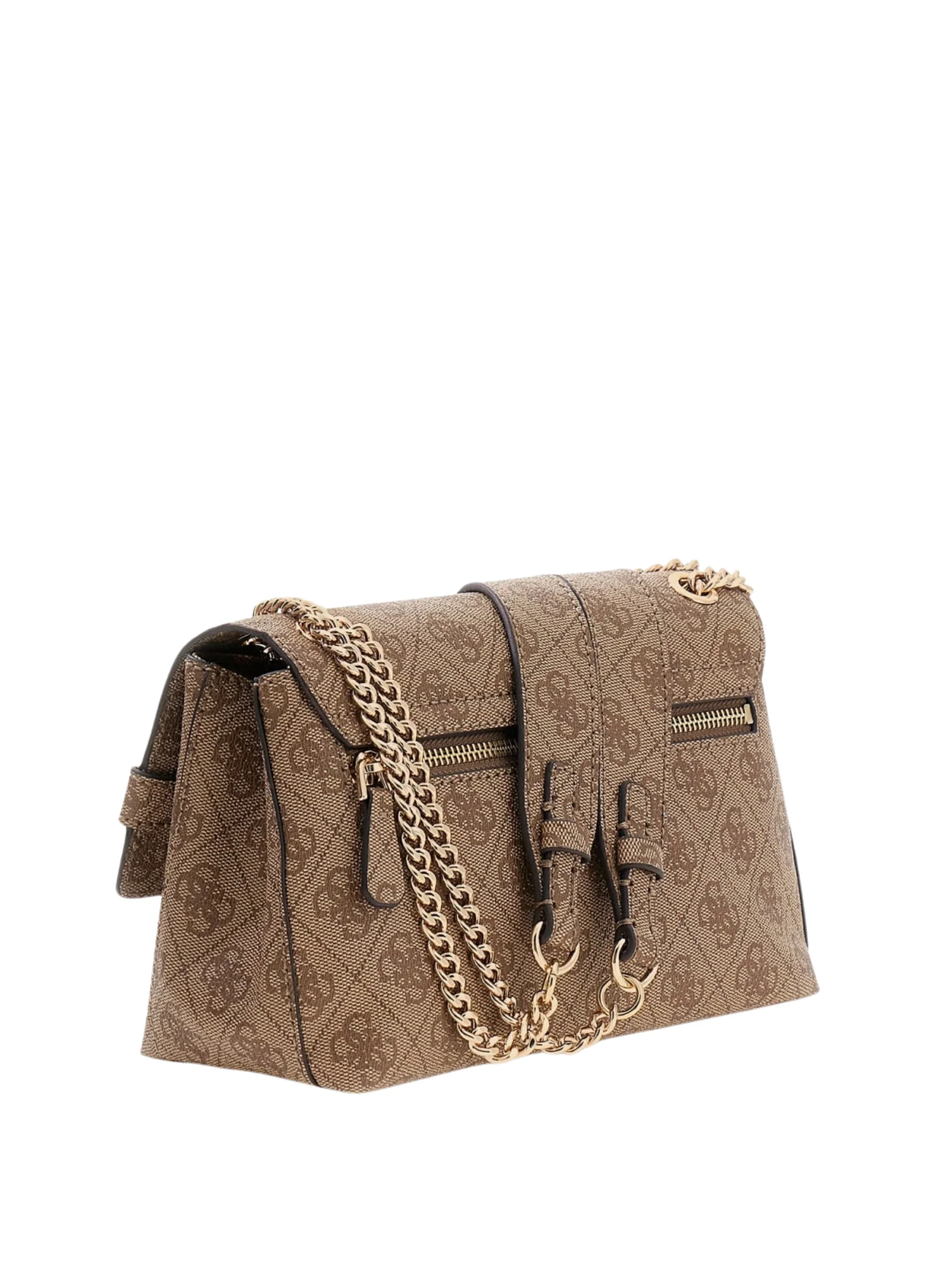 Borsa a spalla Guess marrone con logo 4G e chiusura a patta - Image 2