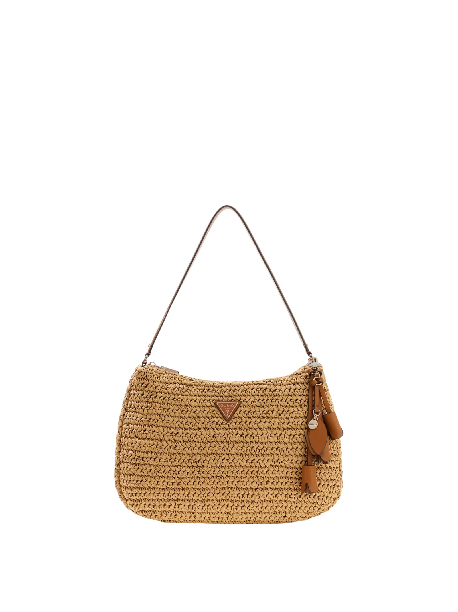 Borsa a spalla in rafia Guess marrone