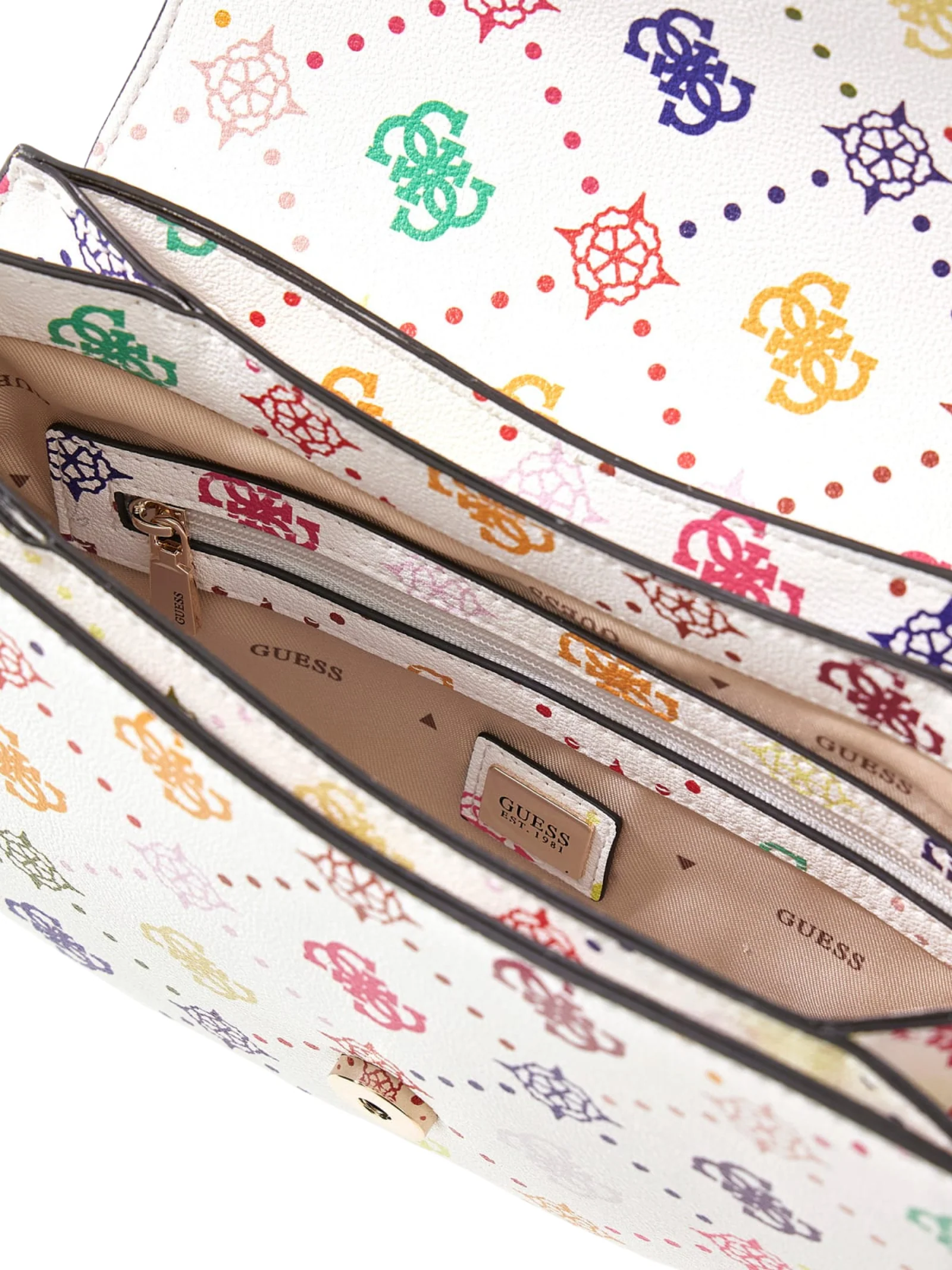 Borsa a tracolla con patta Guess bianca con logo monogram multicolor - Image 3