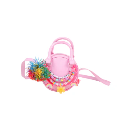 Borsa Billie Blush rosa con dettagli perline e logo lettering