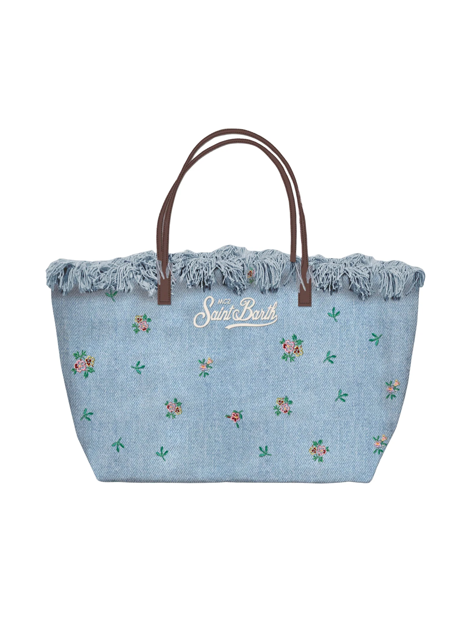 Borsa "City b. Fringe Denim Light Flowers emb" Saint Barth azzurra