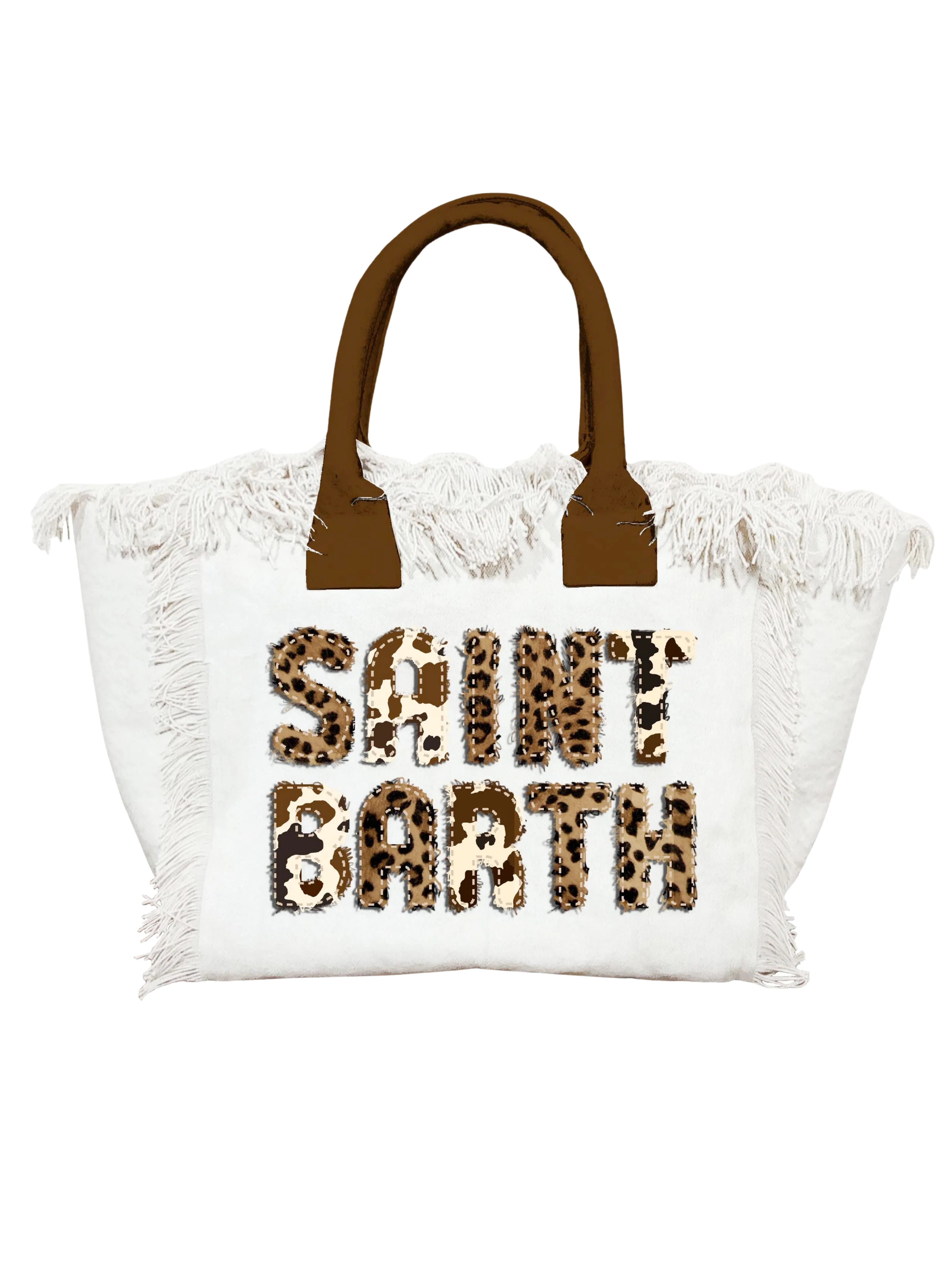 Borsa "Colette 01 Animalier" Saint Barth bianca con patch logo animalier