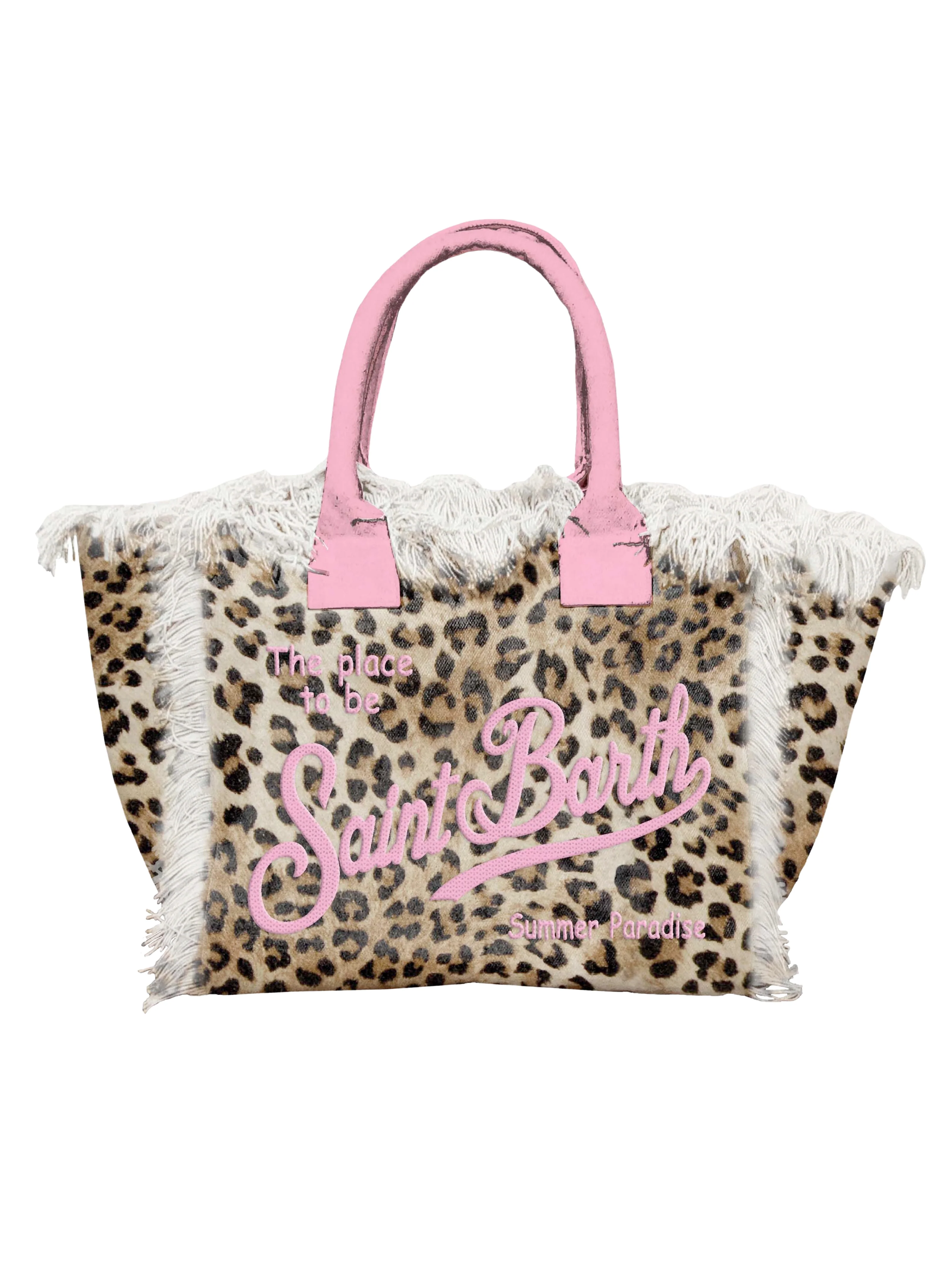 Borsa "Colette Sand Leopard 0021" Saint Barth leopardata con manici rosa