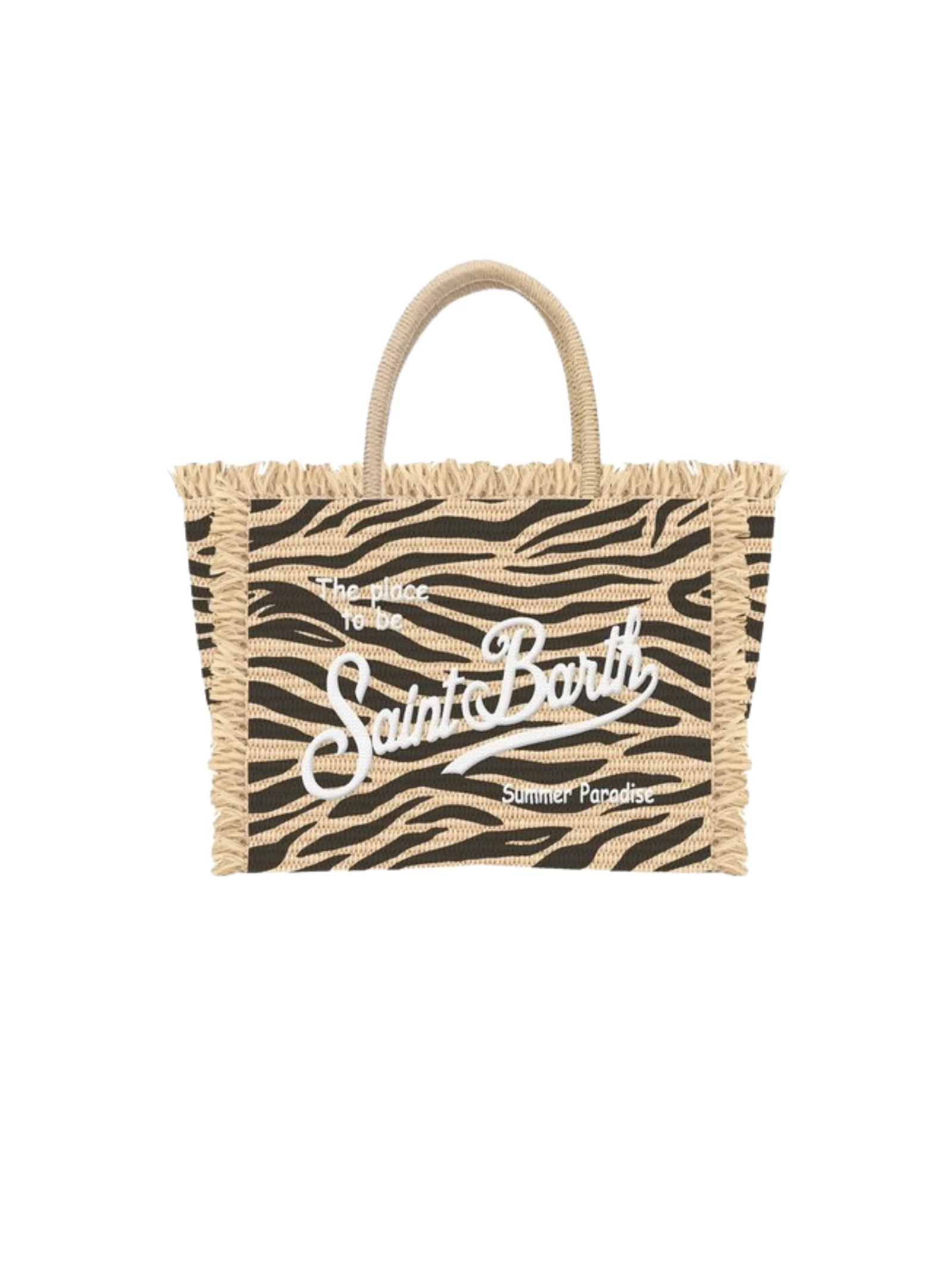 Borsa "colette straw handbag" Saint Barth zebrata marrone e beige