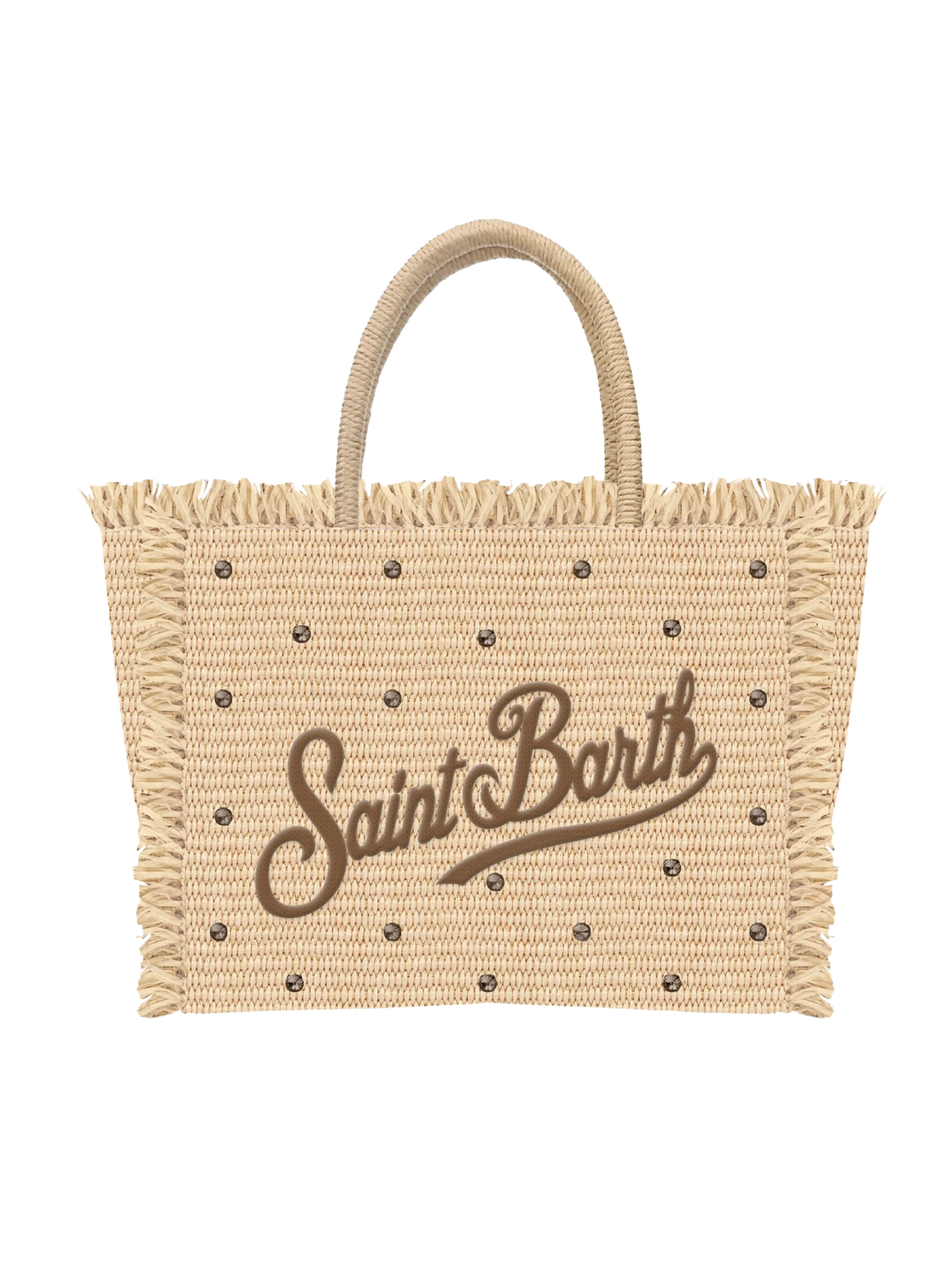 Borsa "Colette Straw " Saint Barth beige con pois