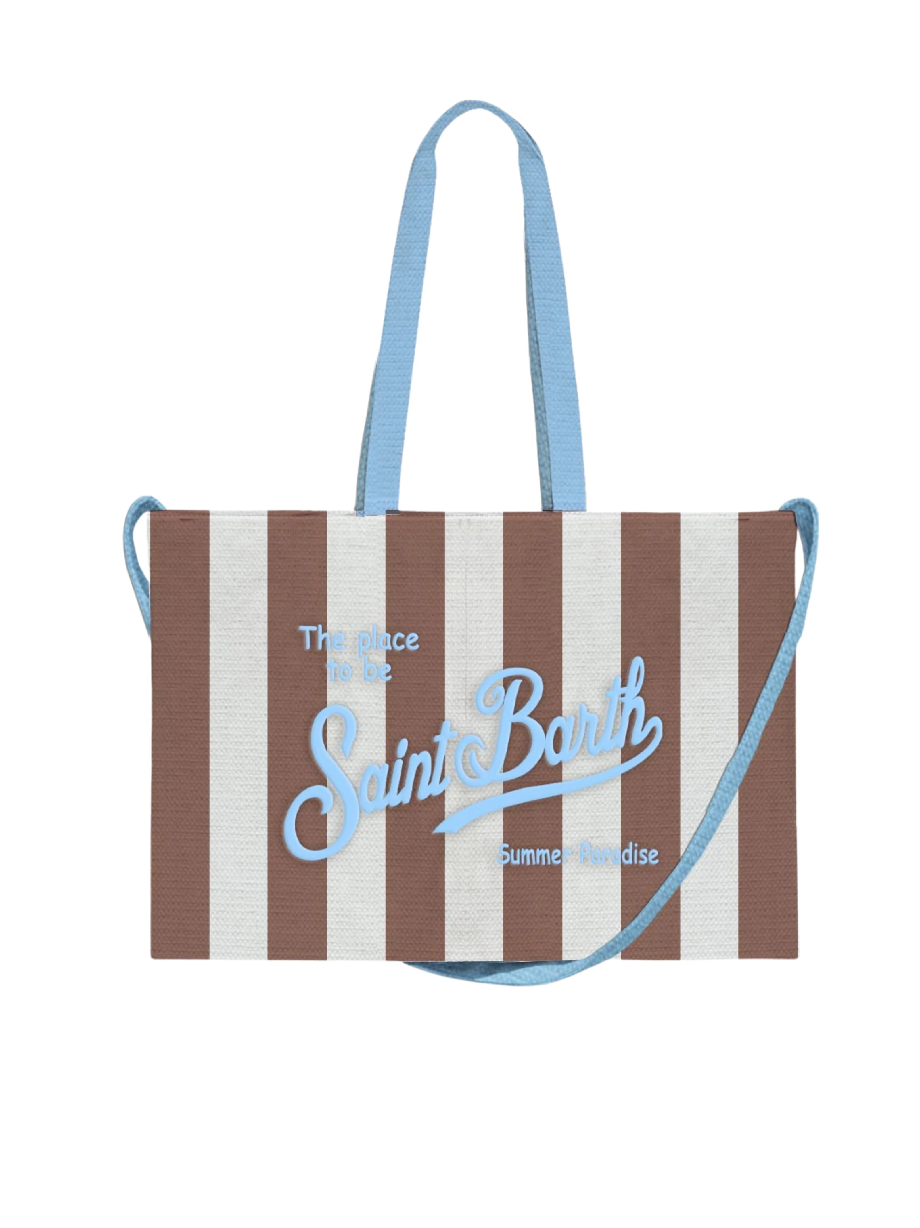 Borsa "Essential in Canvas" Saint Barth a righe bianco e marrone