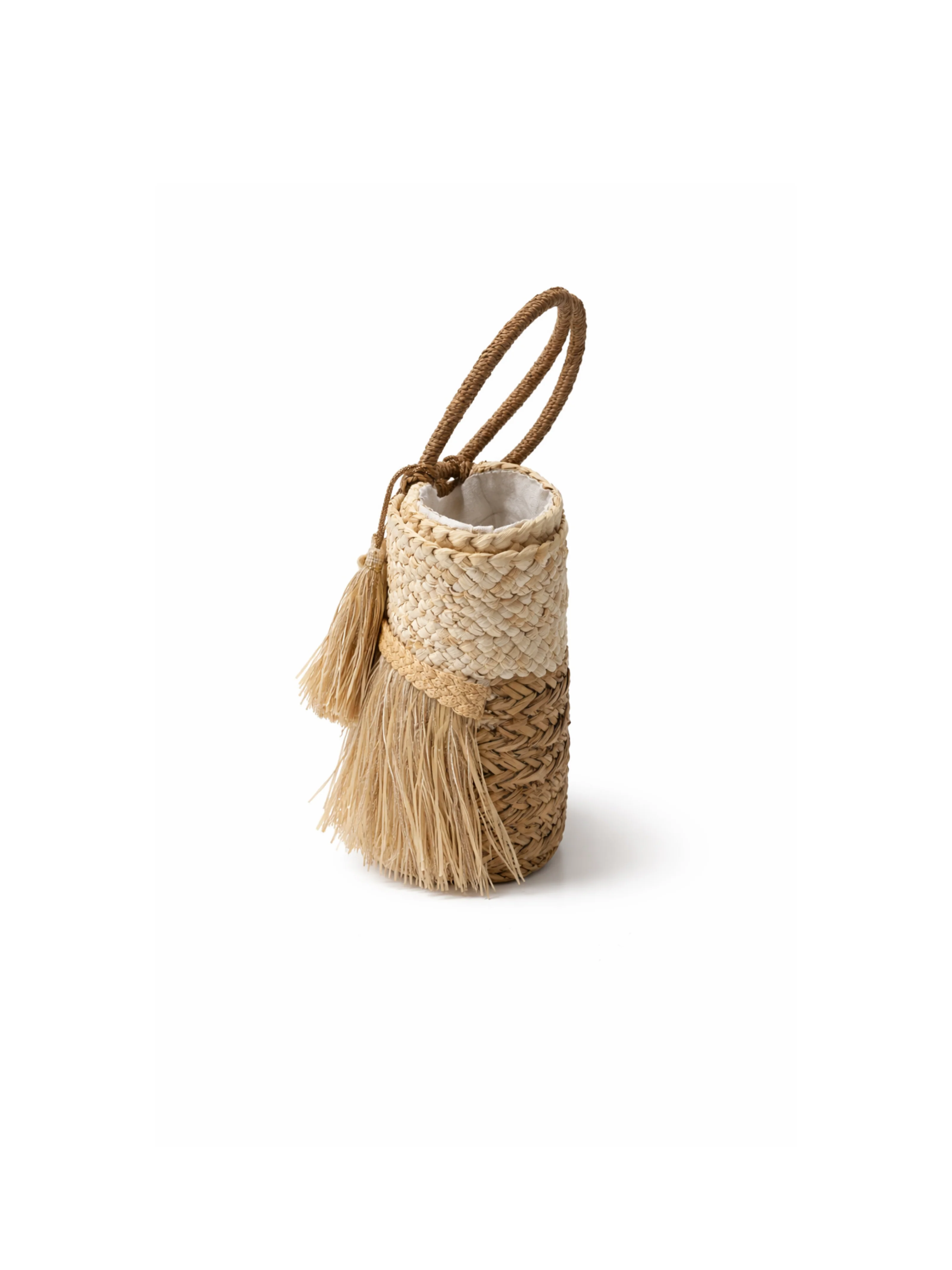 Borsa in rafia Pho Firenze beige con nappine in strass - Image 2
