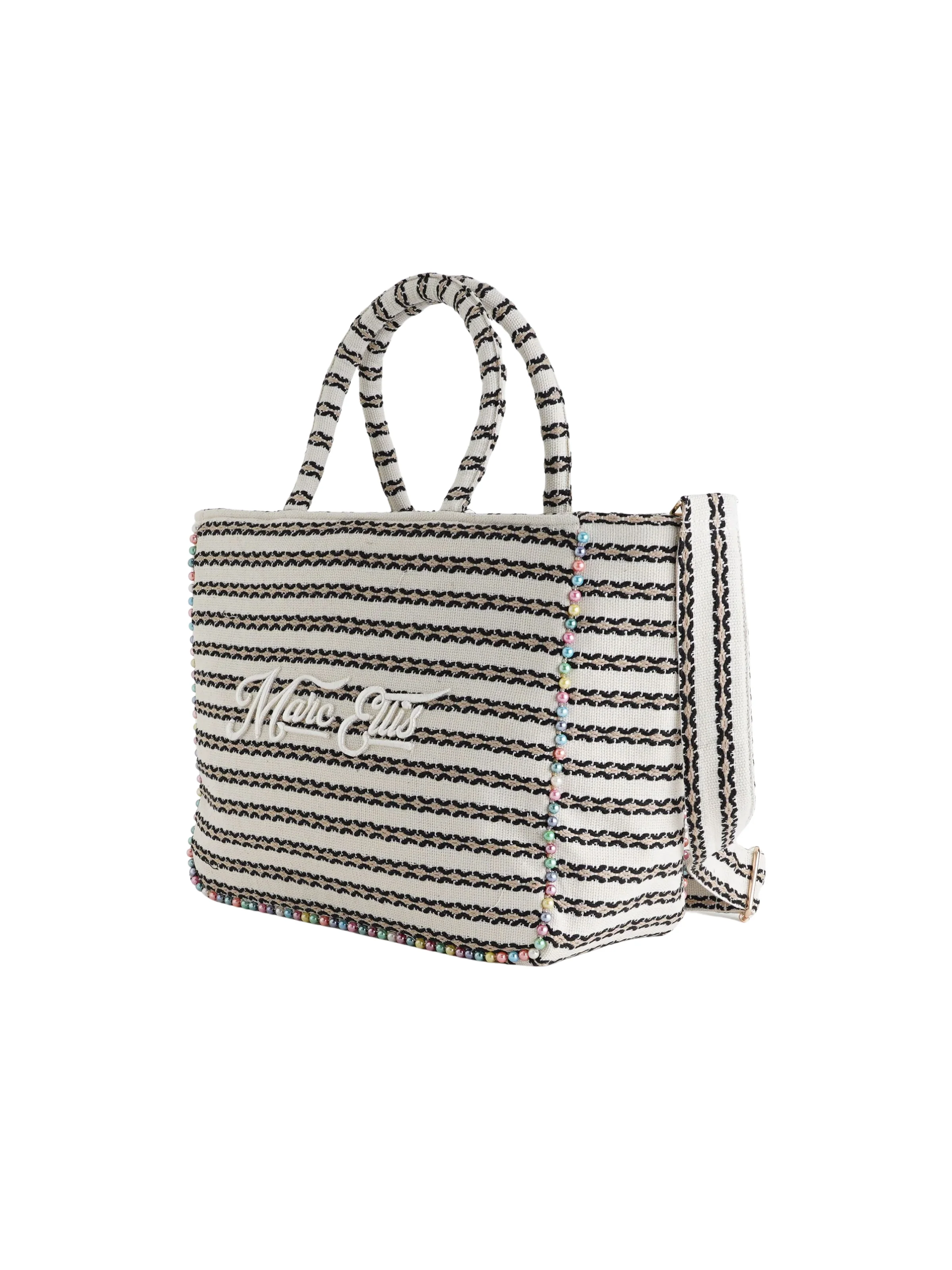 Borsa "L Indy" Marc Ellis a righe nero e beige - Image 2