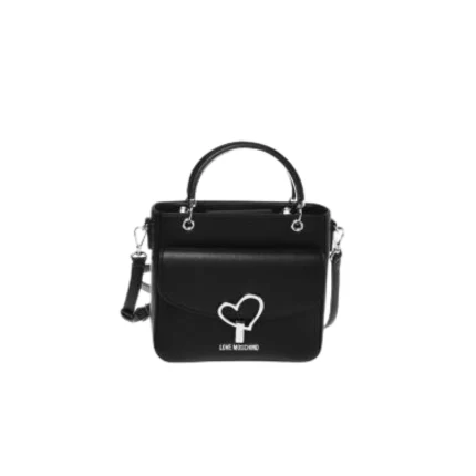 Borsa Love Moschino nera con logo e cuore argentato in 3D