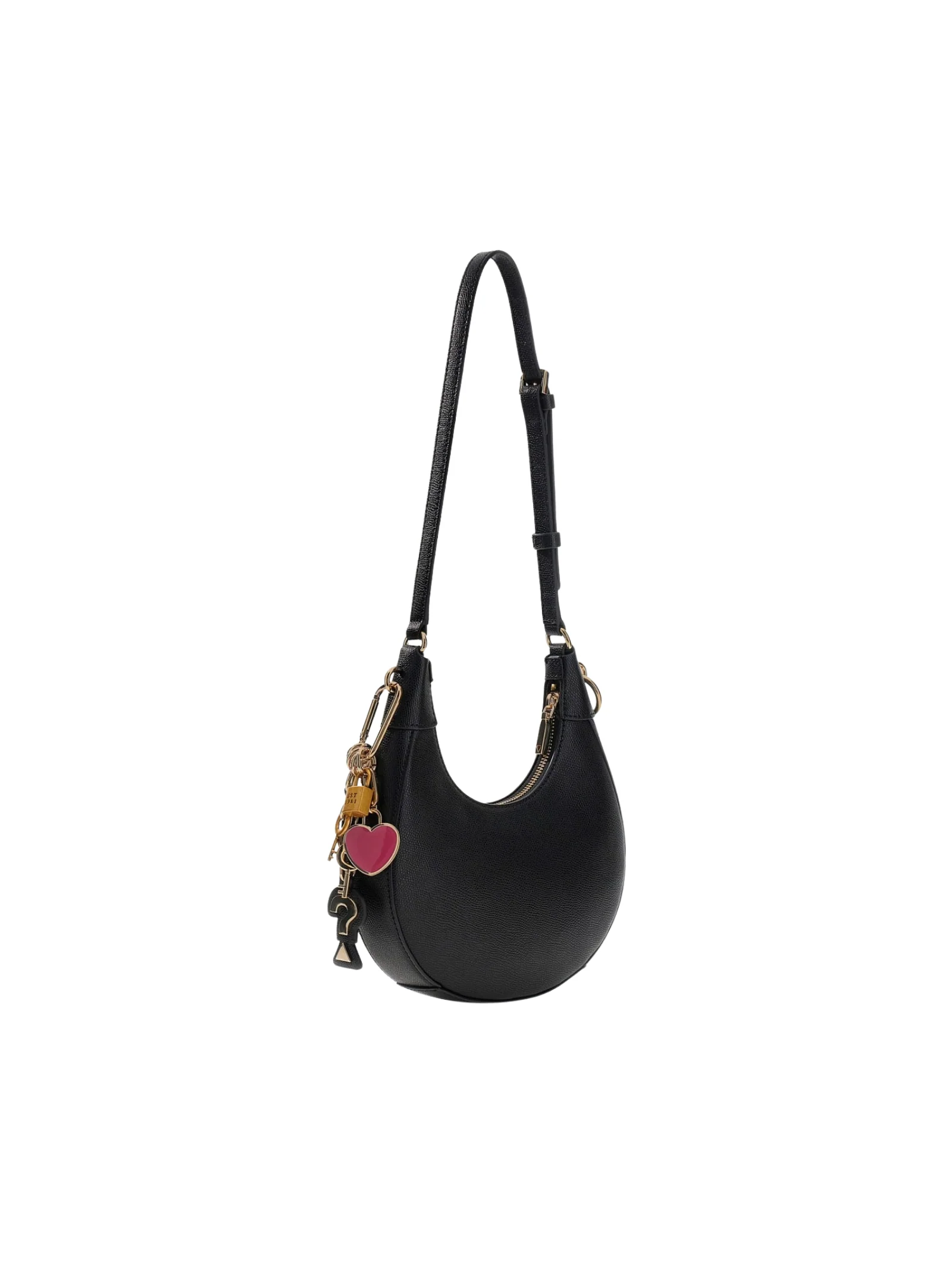 Borsa mezza luna Guess nera con catena dorata e argentata - Image 2