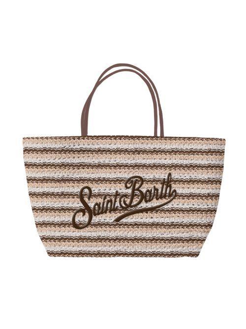 Borsa "Tote Crochet Mid" Saint Barth a righe beige e marrone