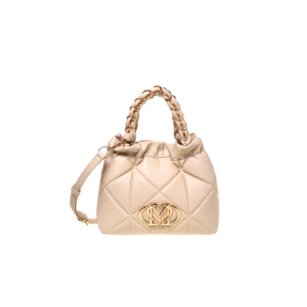 Borsa trapuntata Love Moschino beige con manico intrecciato