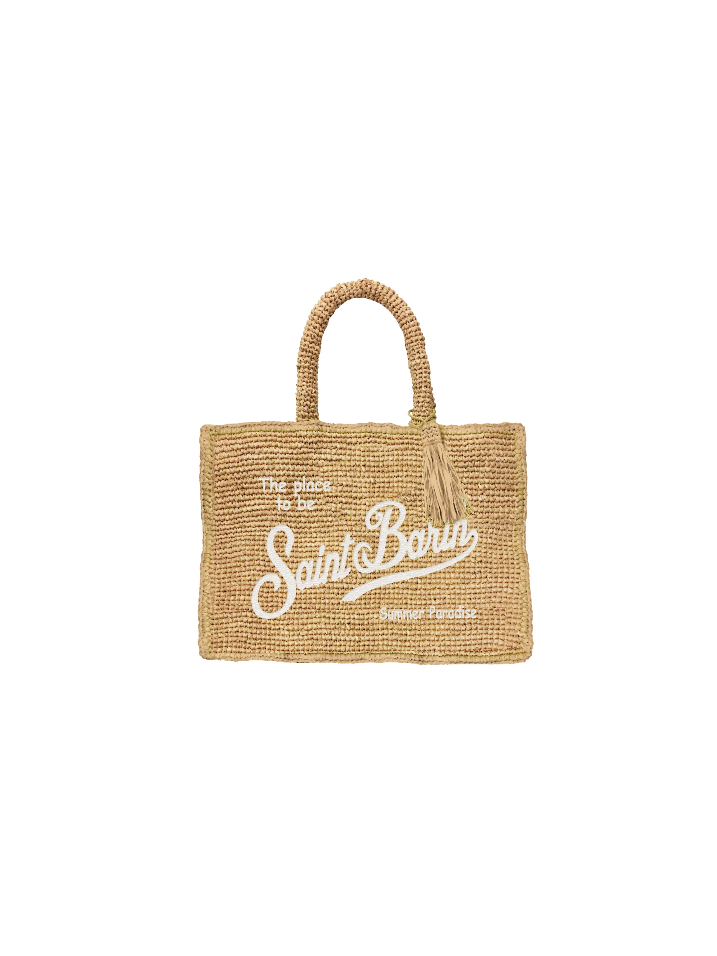 Borsa "Vanity Mini Raffia" Saint Barth beige con nappina