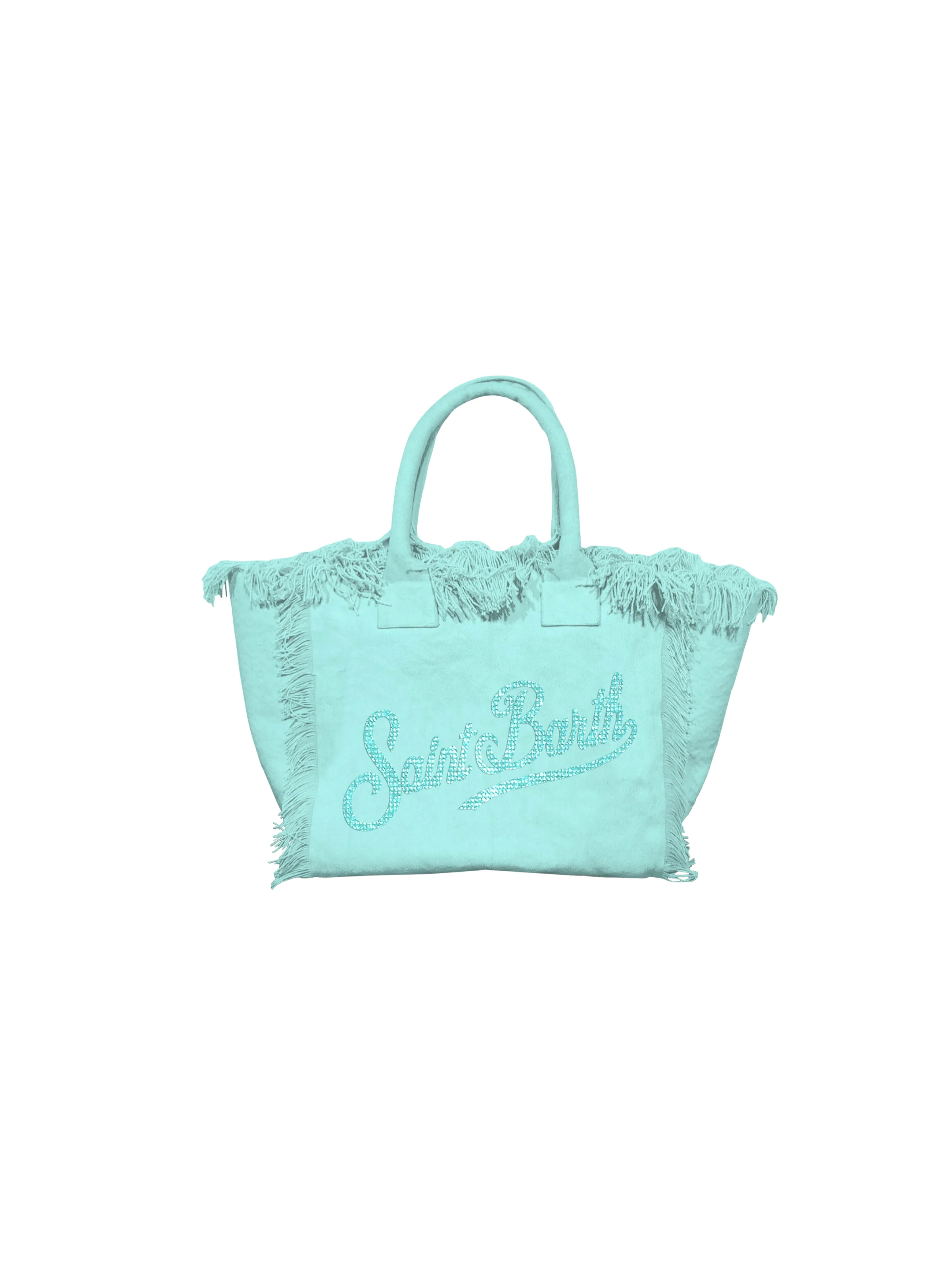 Borsa "Vanity Mini" Saint Barth verde acqua con logo in strass