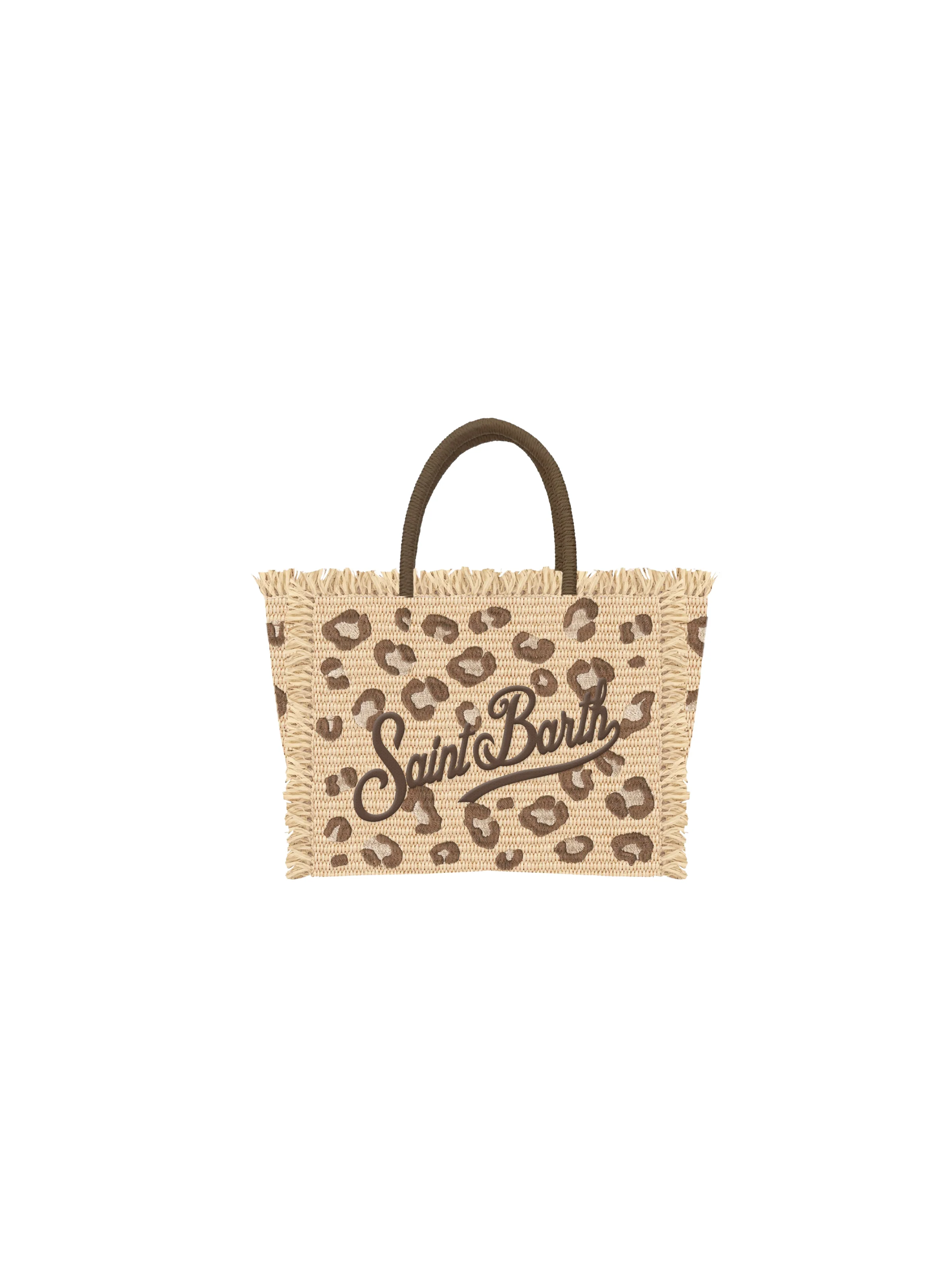 Borsa "Vanity Mini Straw N" Saint Barth beige con ricamo leopardato