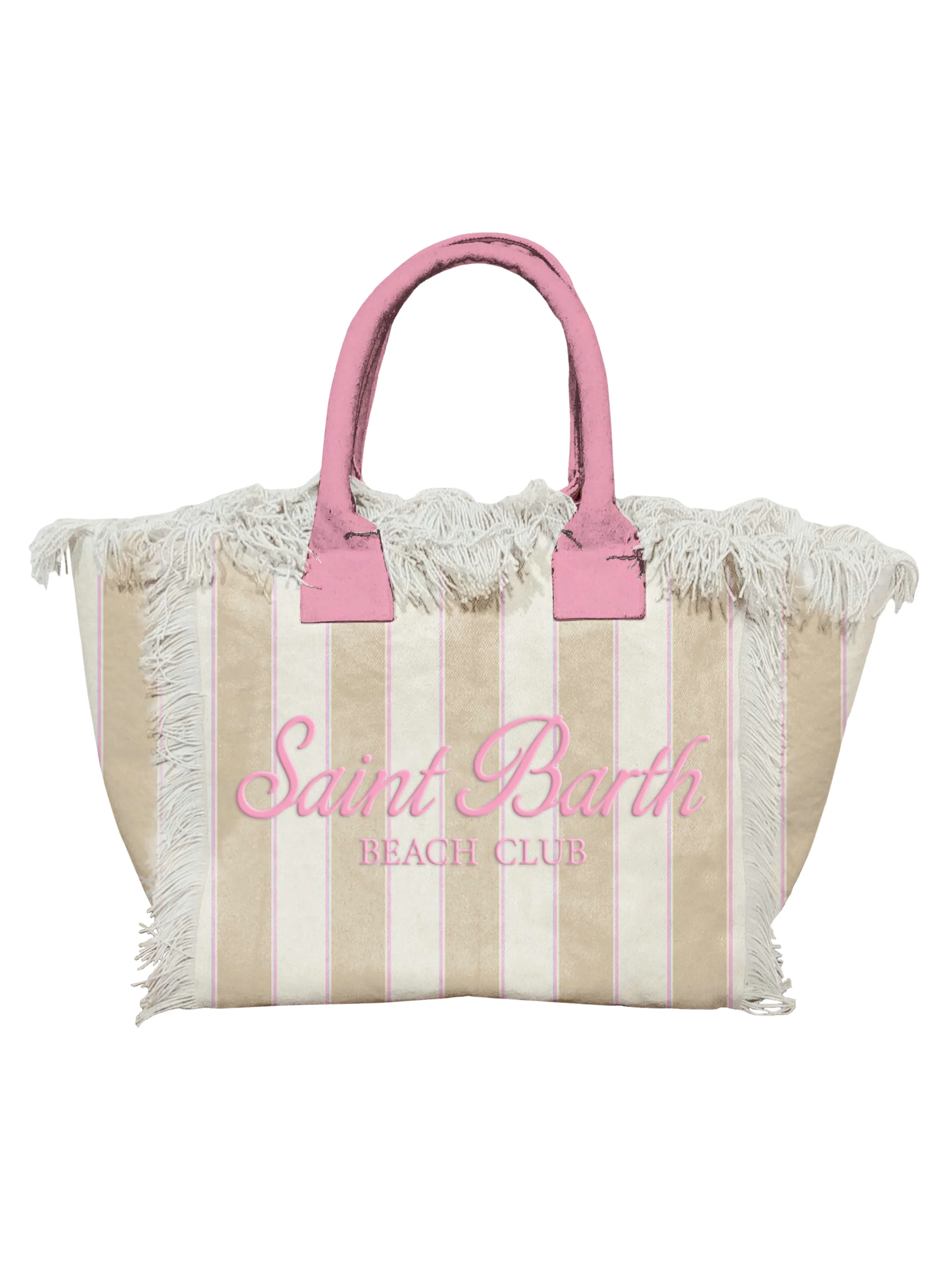 Borsa "Vanity" Saint Barth a righe beige con manici rosa