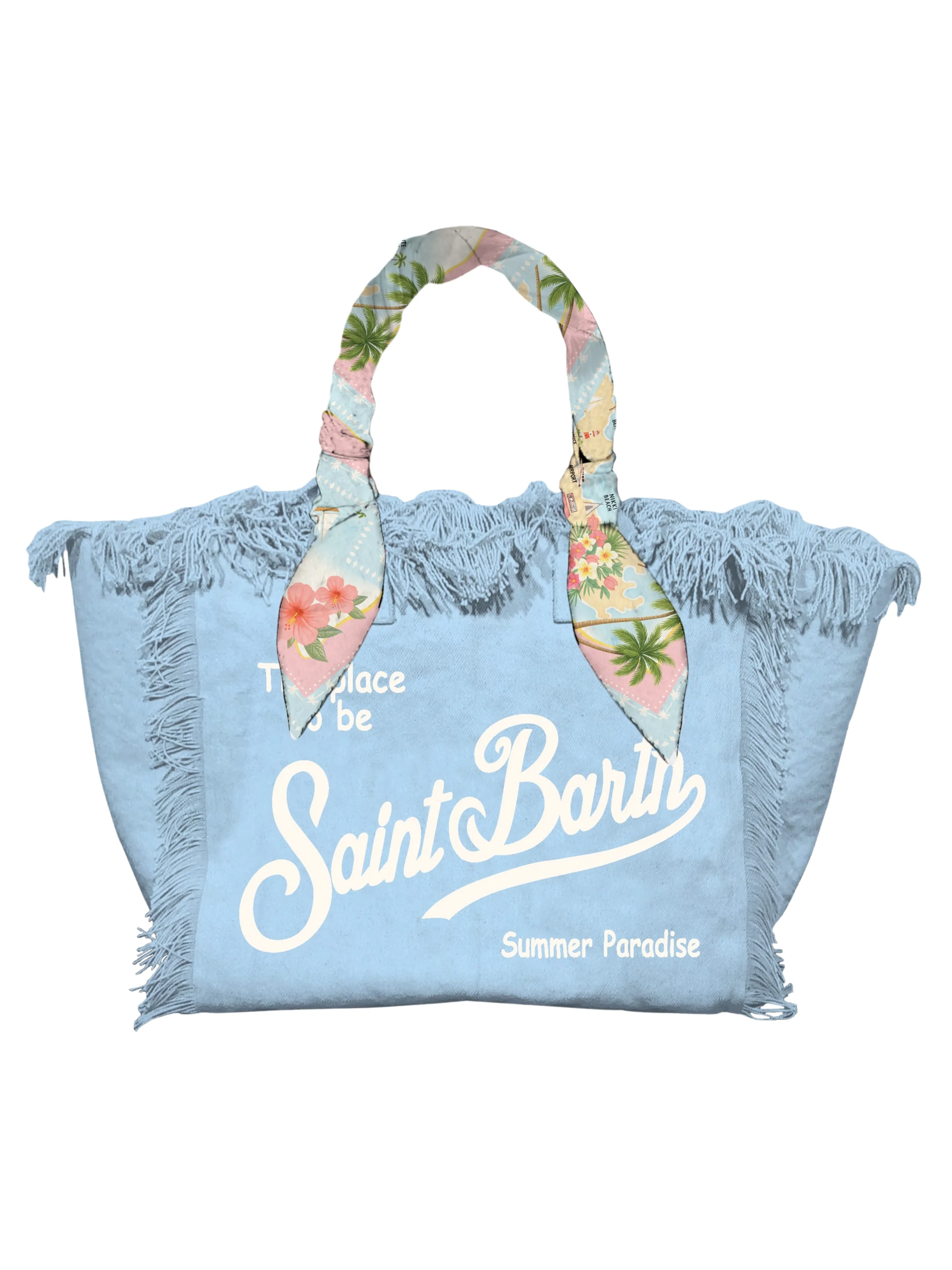 Borsa "Vanity" Saint Barth azzurra con foulard sui manici