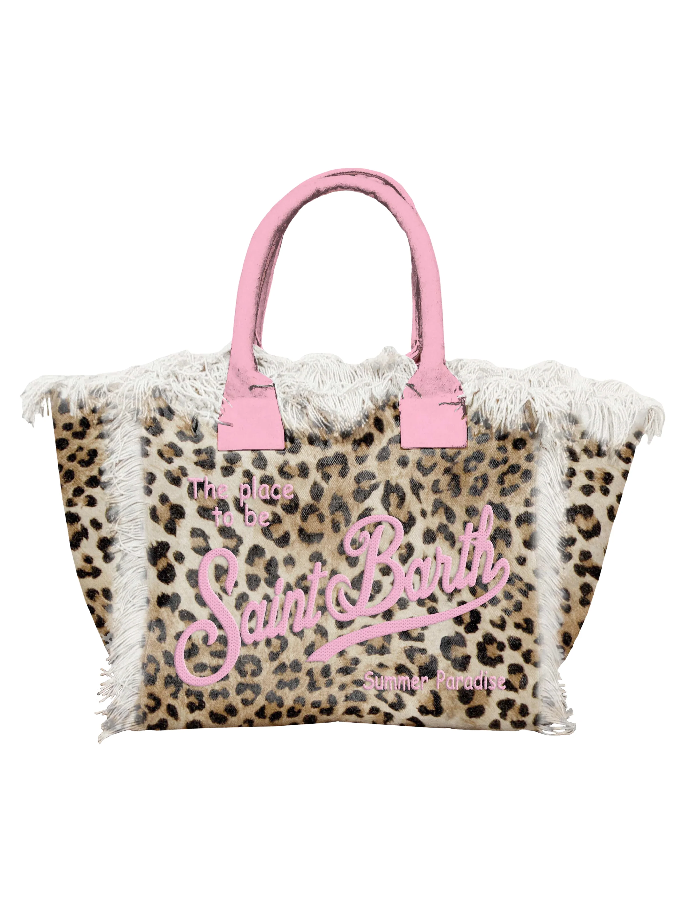Borsa "Vanity" Saint Barth leopardata con manici rosa