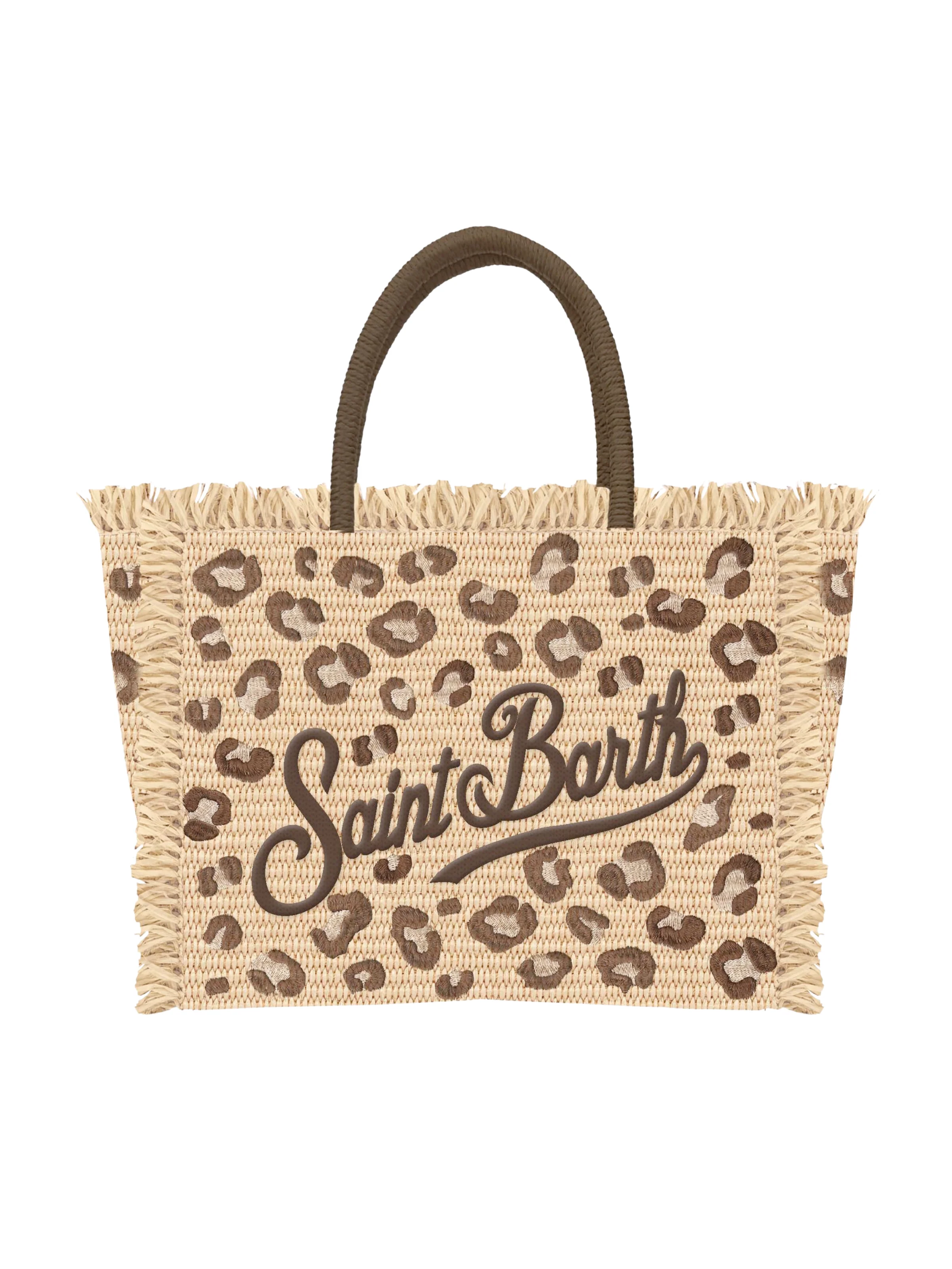 Borsa "Vanity Straw N" Saint Barth beige con fantasia leopardata