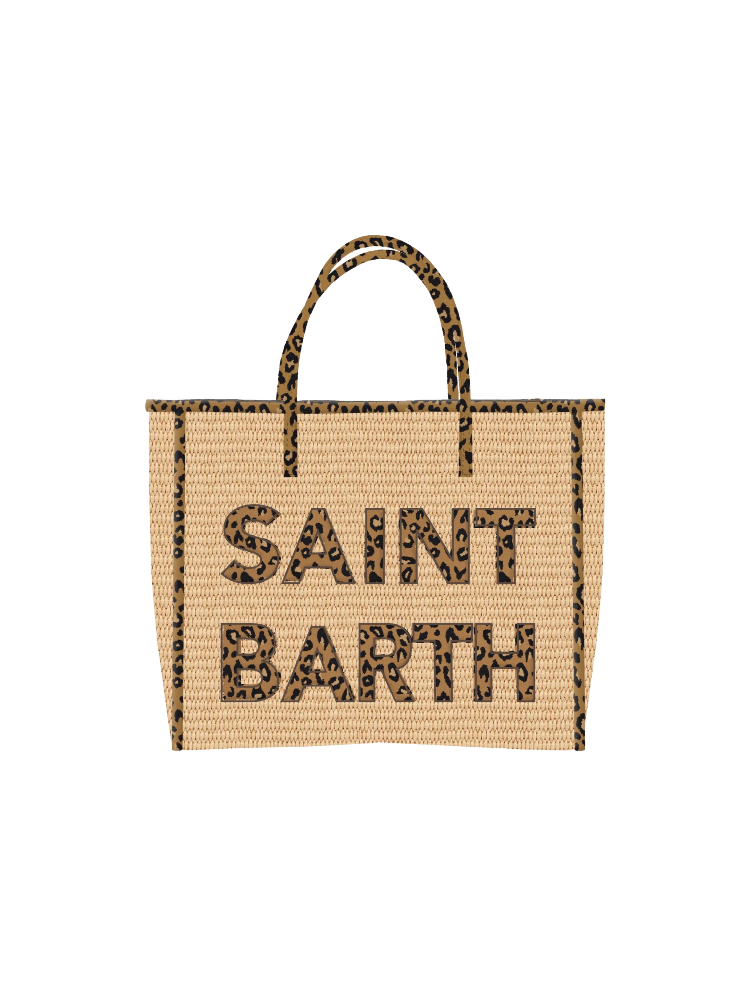 Borsa "Vivian Mid Straw" Saint Barth beige con inserti leopardati