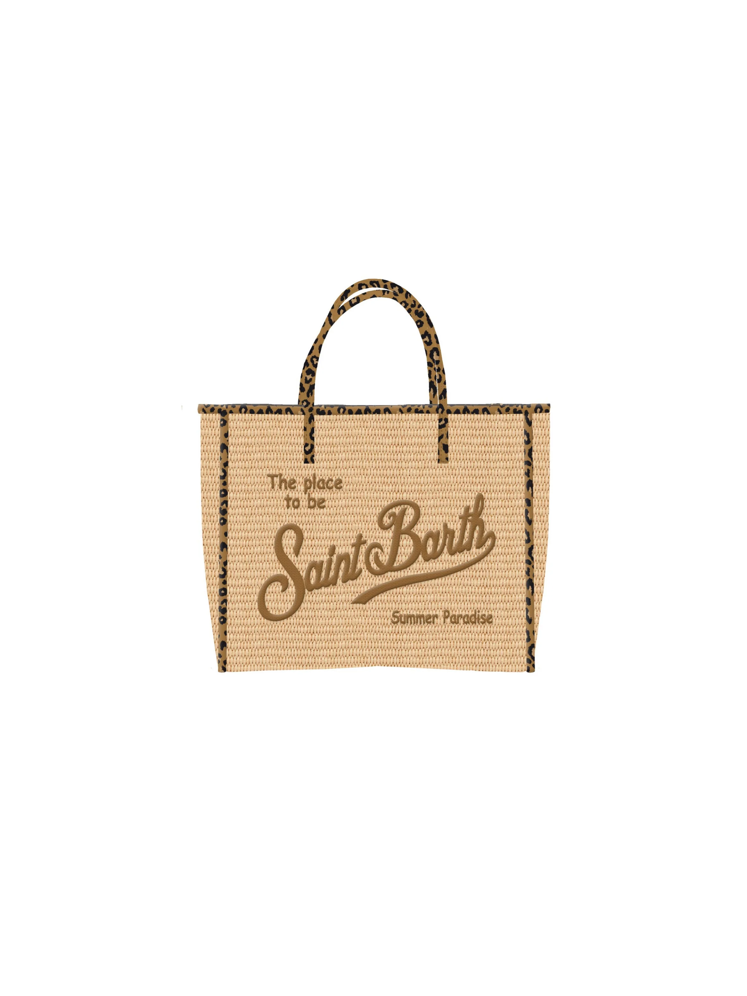 Borsa "Vivian Mini Straw" Saint Barth beige con inserti leopardati